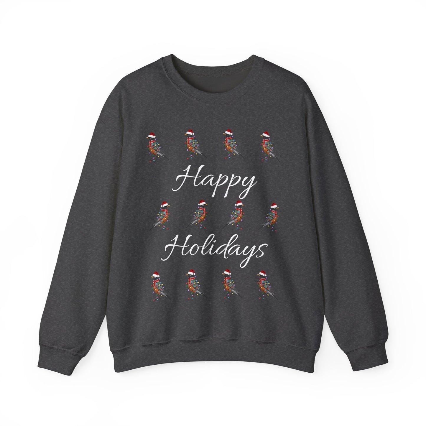 American Robin as Santa with Hat Scarf and Fairy Lights Happy Holidays Birdwatcher Christmas Bird Sweatshirt