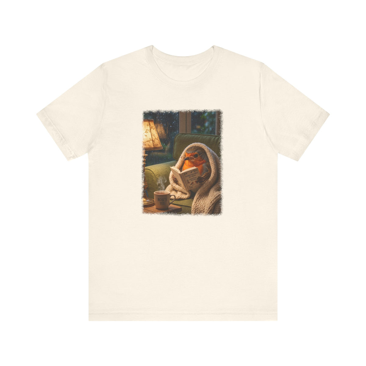 Camiseta acogedora con estampado de petirrojo y motivos de lectura | Camiseta con un lindo pájaro para amantes de los libros y un ambiente acogedor