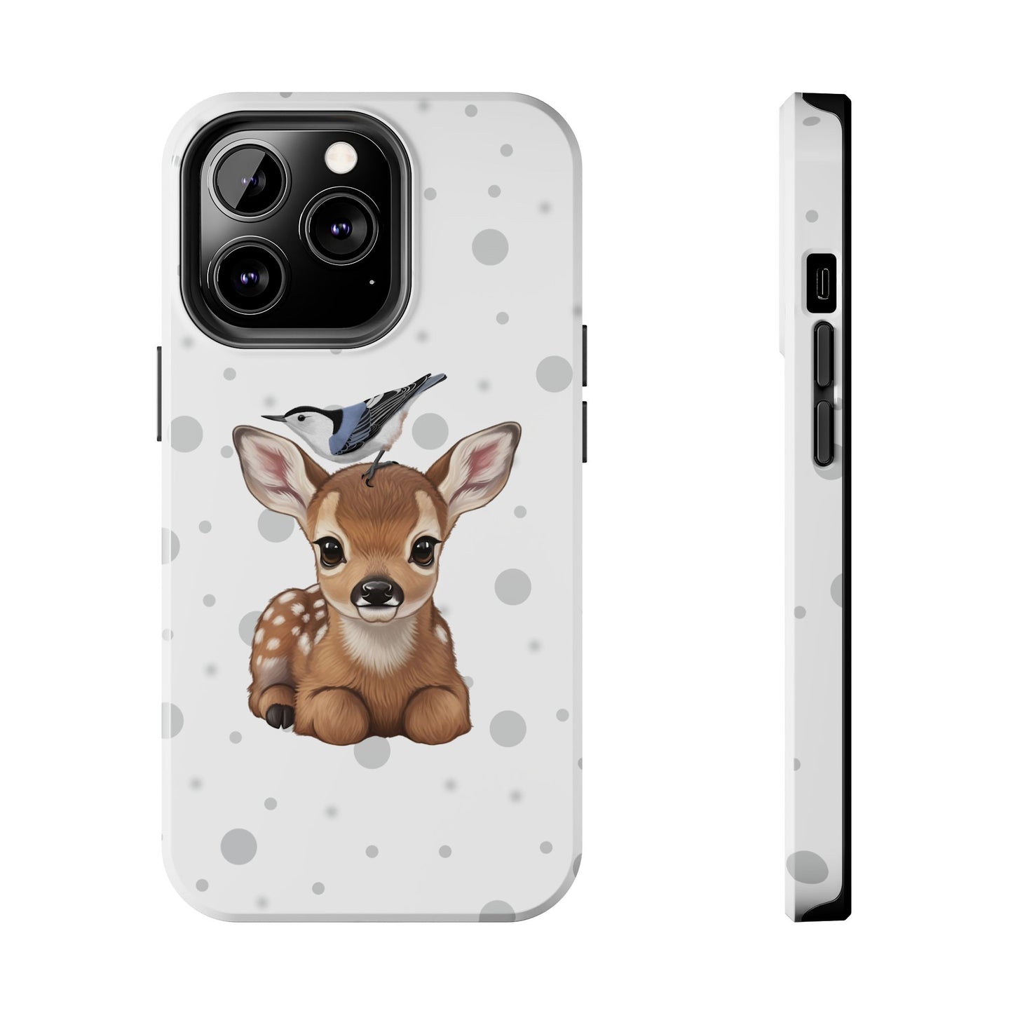 Cute Fawn with a Nuthatch Animal iPhone Case - Dual-Layer PC/TPU Protective Cover for iPhone