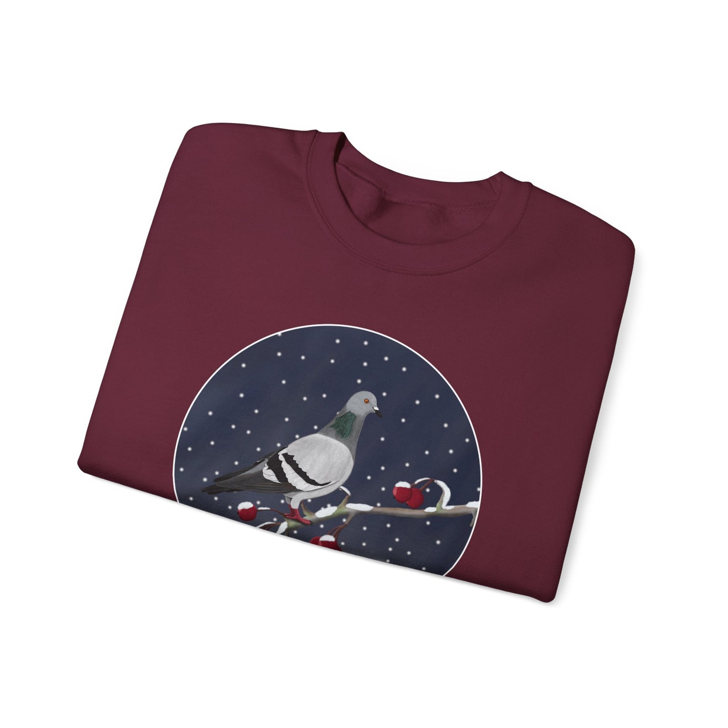 Pigeon on a Winter Branch Birdwatcher Christmas Bird Sweatshirt