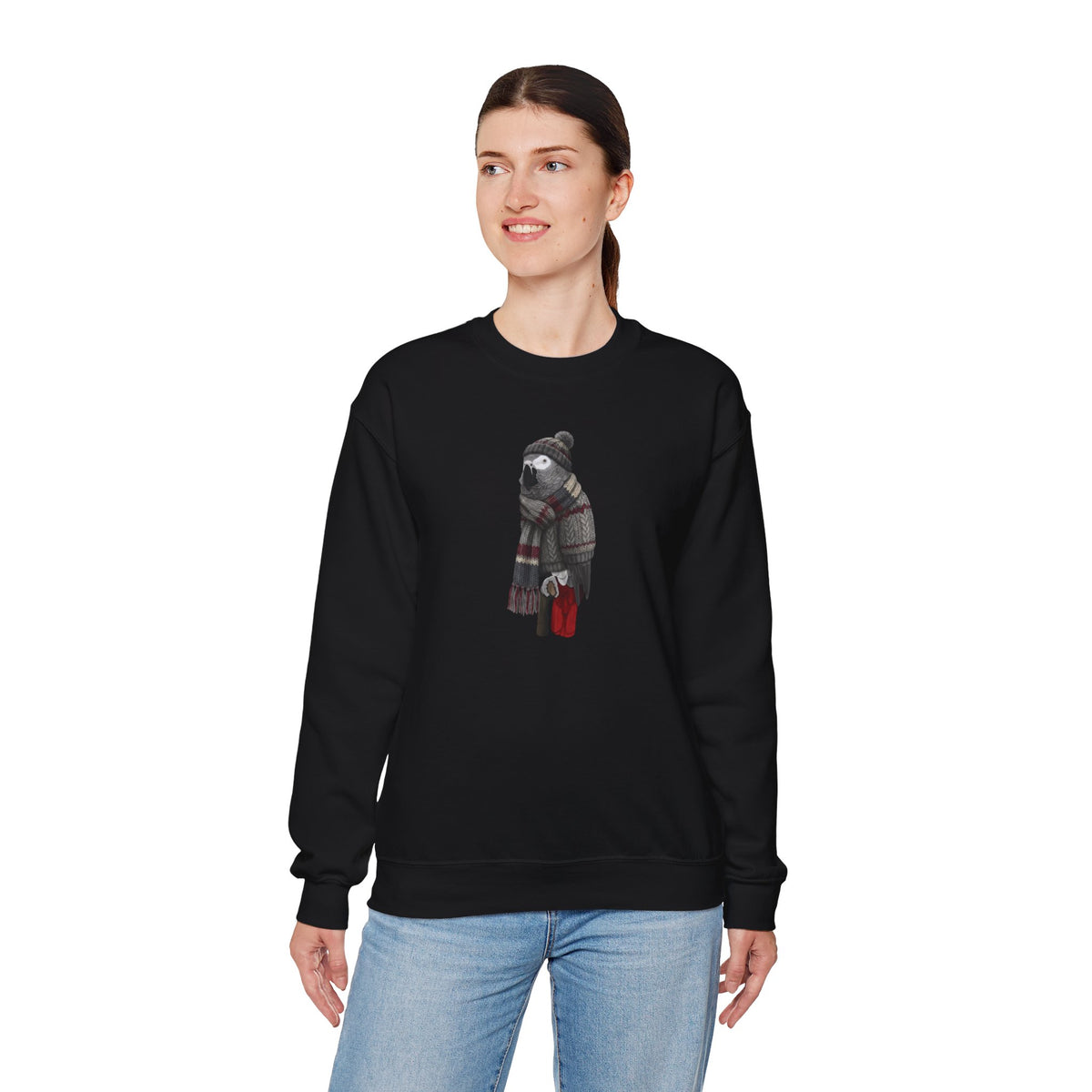 Grey Parrot Winter Sweatshirt | Bird Watcher Crewneck | Unisex Songbirds Wearing Knit Gift for Bird Lovers