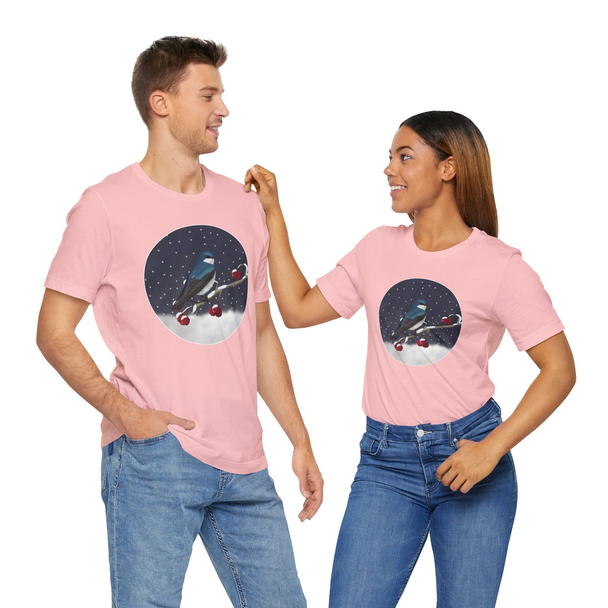 Tree Swallow on a Winter Branch Birdwatcher Christmas Bird T-Shirt