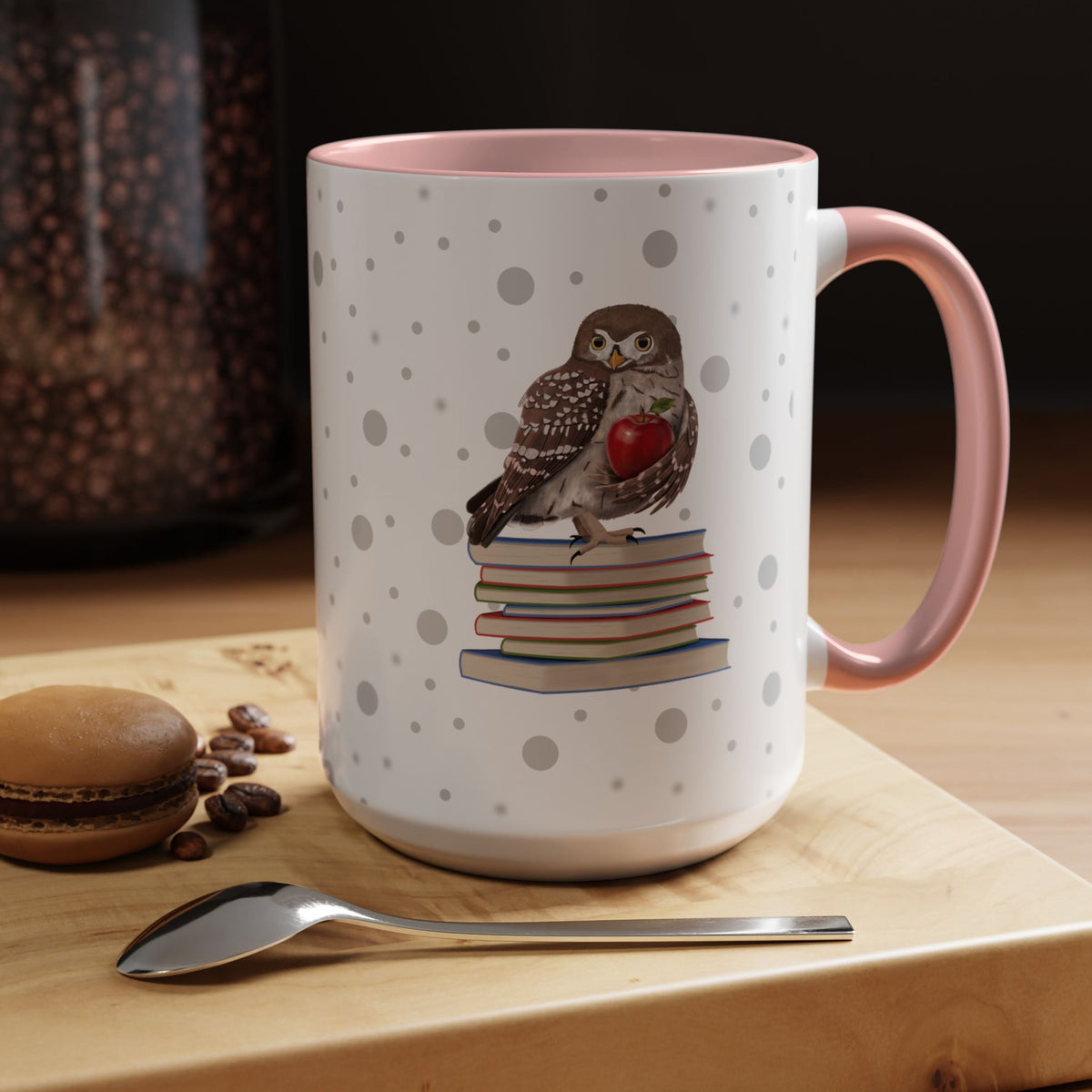 Cute Owl on Books Teacher Mug – Two-Tone Classroom Coffee Cup