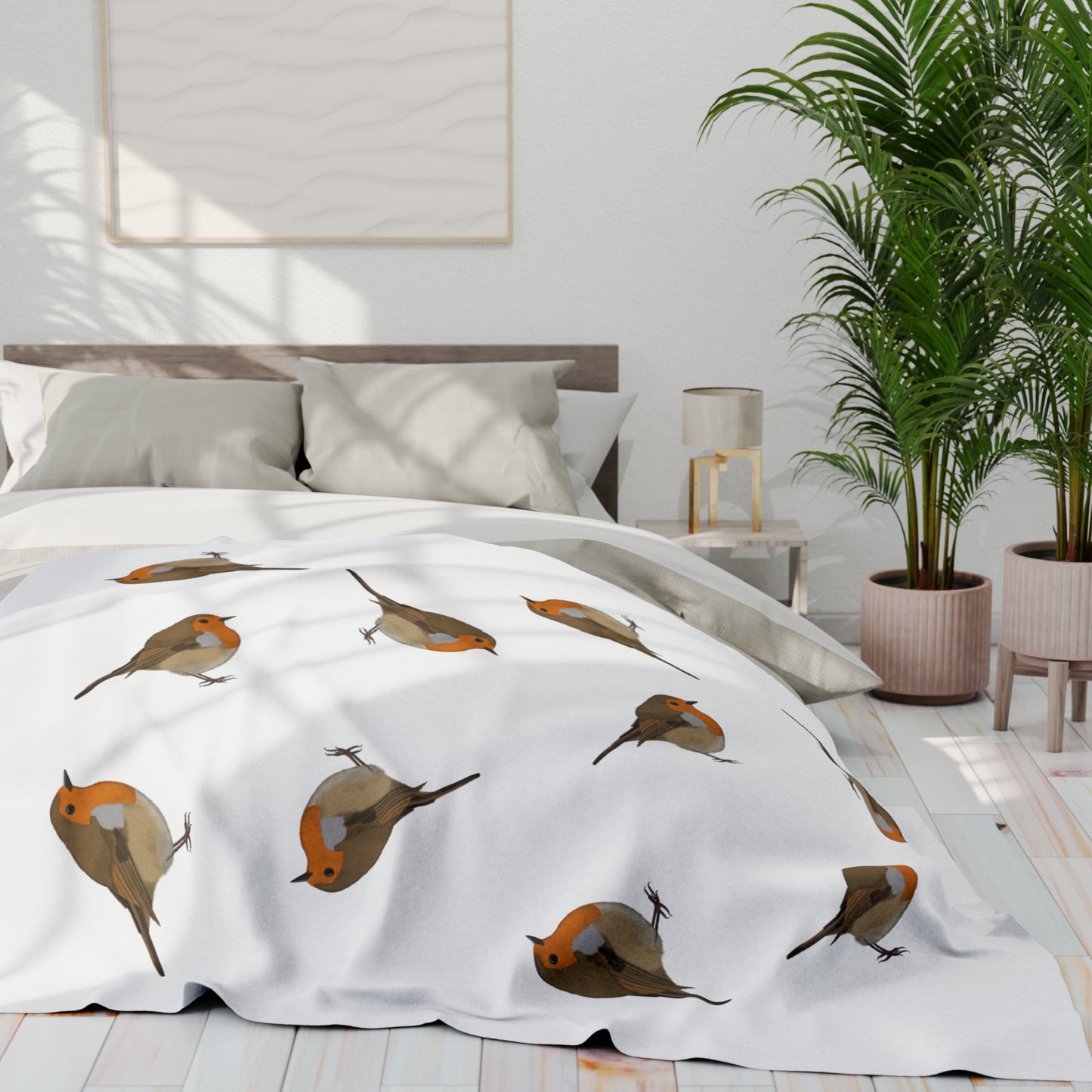 Robin Bird Arctic Fleece Blanket White