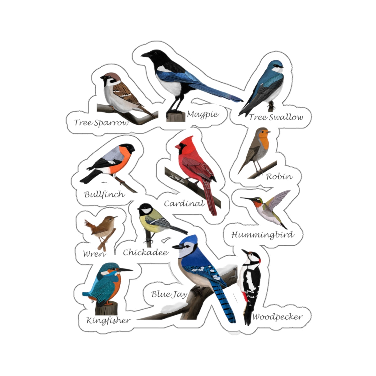 Garden Birds Blue Jay Cardinal Bullfinch Kiss-Cut Sticker