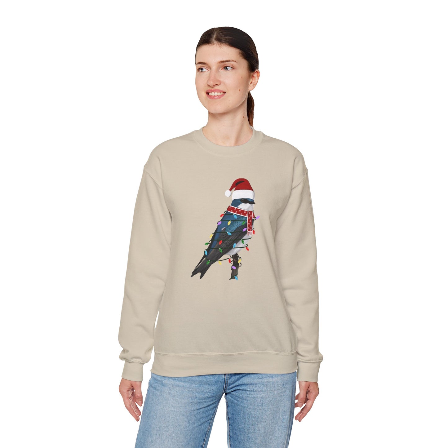 Tree Swallow with Fairy Lights Santa Claus Christmas Bird Sweatshirt