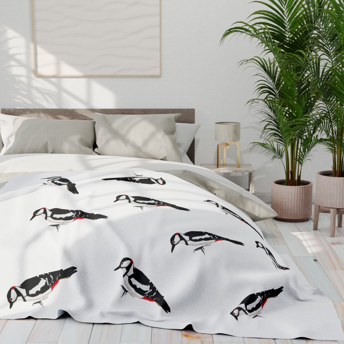 Woodpecker Bird Arctic Fleece Blanket White