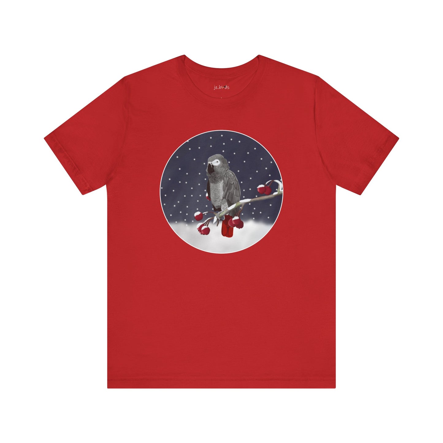 Grey Parrot on a Winter Branch Birdwatcher Christmas Bird T-Shirt