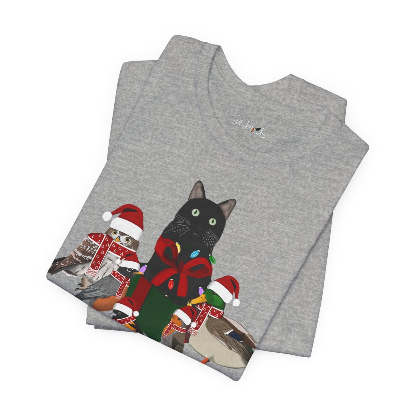Robin Mallard Oriole Owl with Cat in a Box and Fairy Lights Christmas Bird T-Shirt