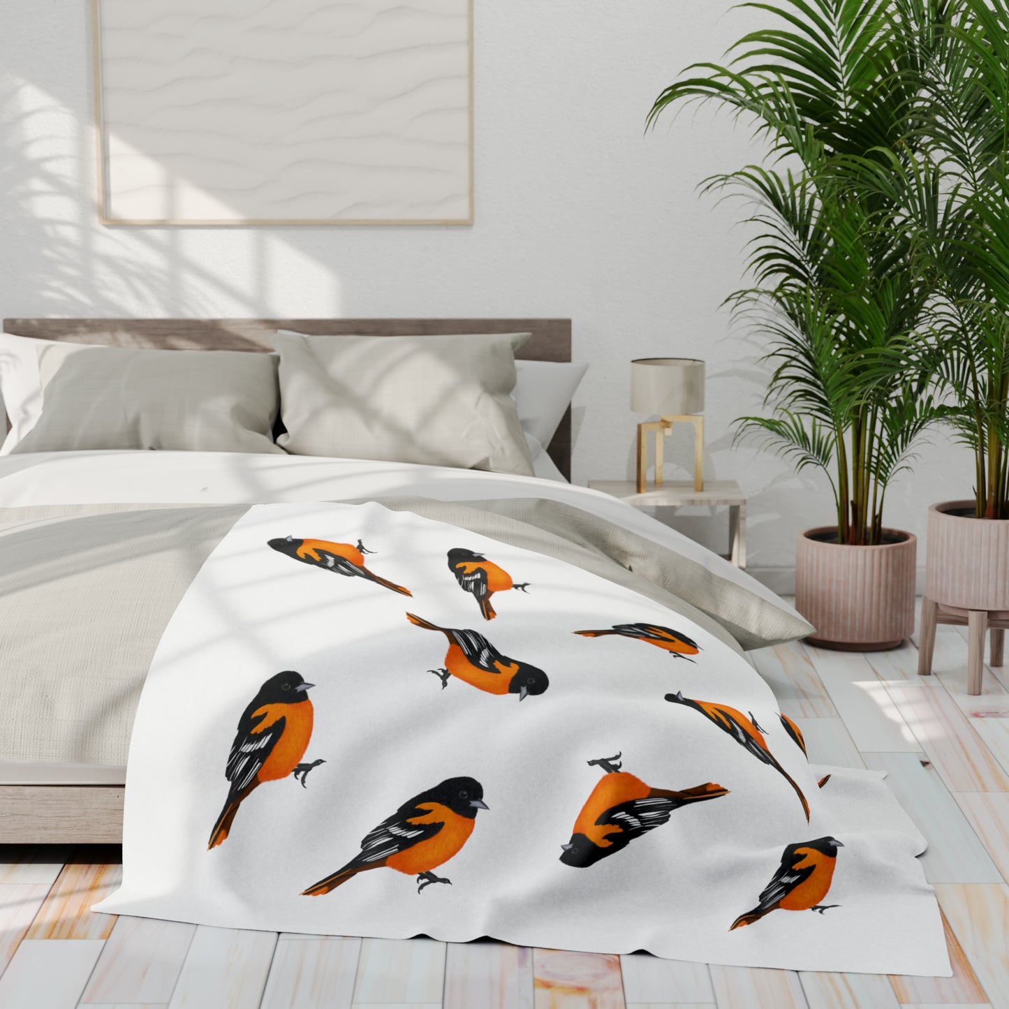 Baltimore Oriole Bird Arctic Fleece Blanket White