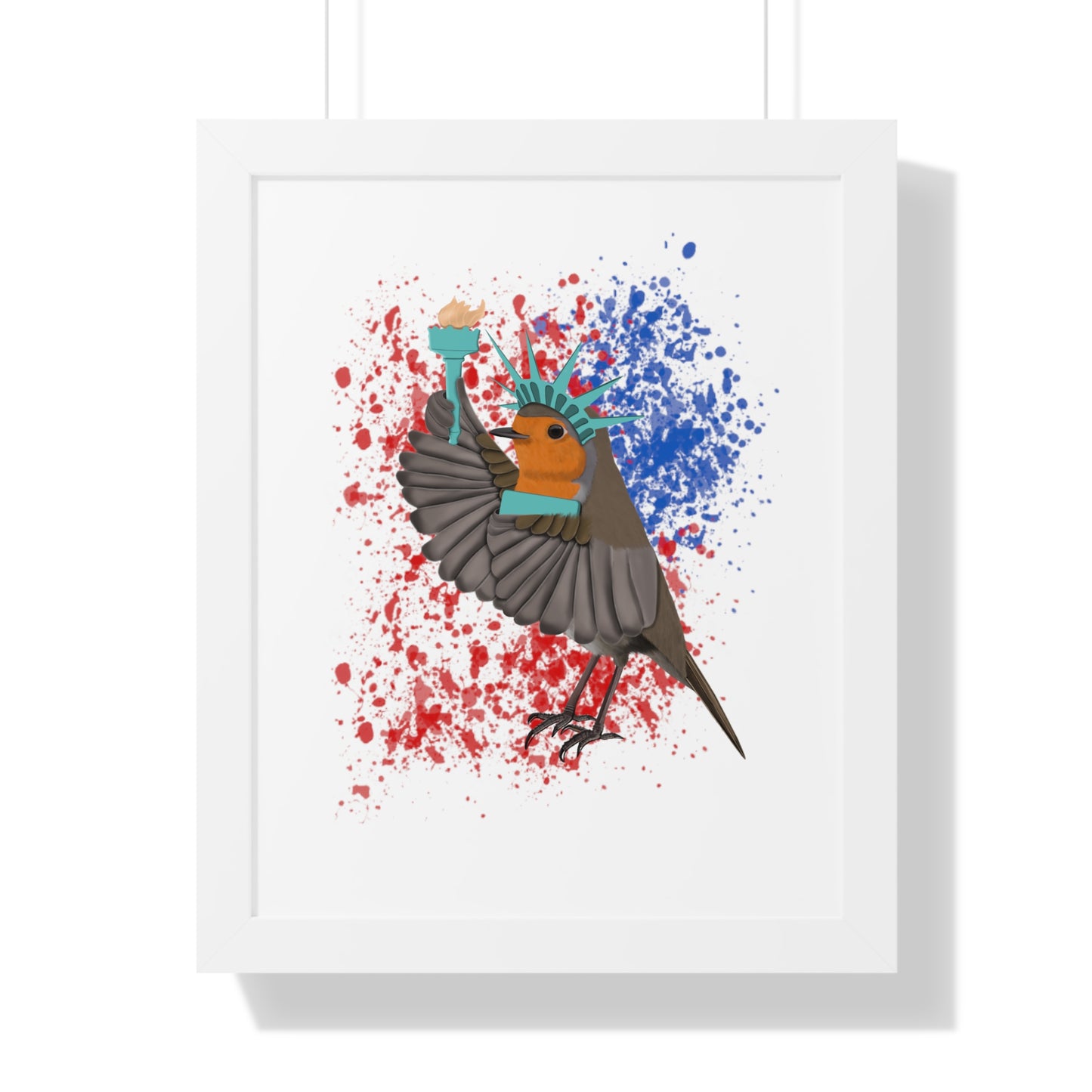 Robin 4th of July Independence Day Statue of Liberty Bird Framed Poster