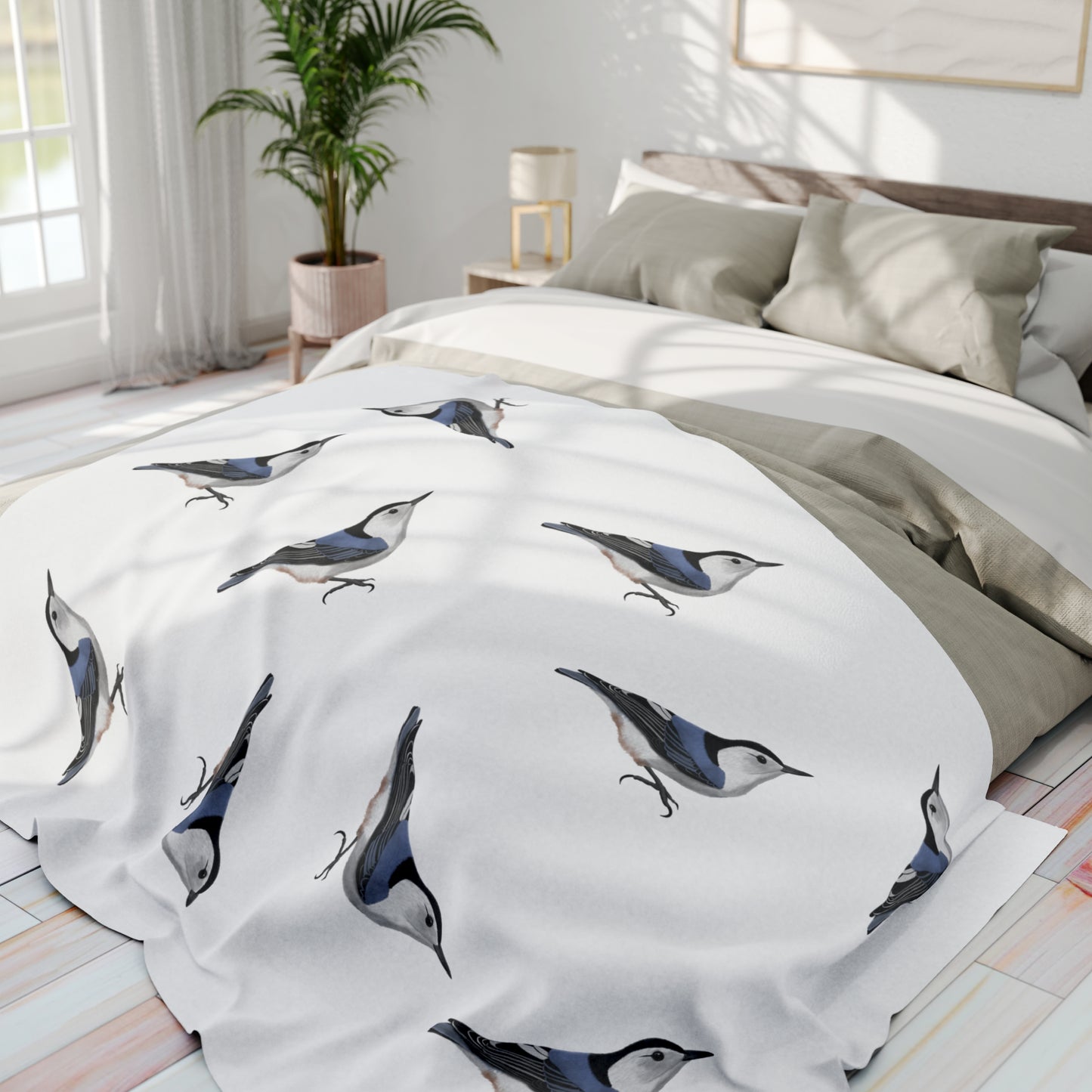 Nuthatch Bird Arctic Fleece Blanket White