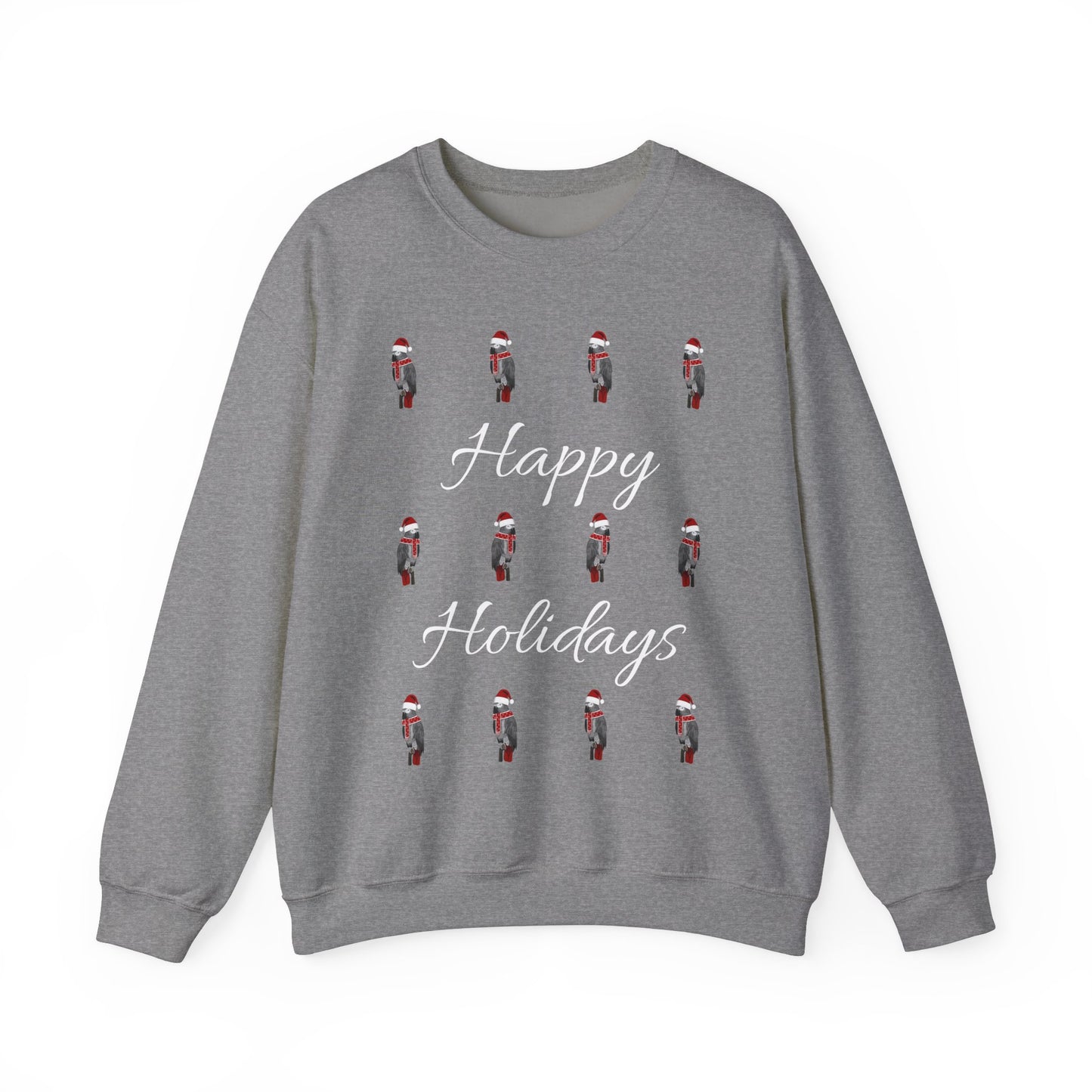 Grey Parrot as Santa with Hat and Scarf Happy Holidays Birdwatcher Christmas Bird Sweatshirt