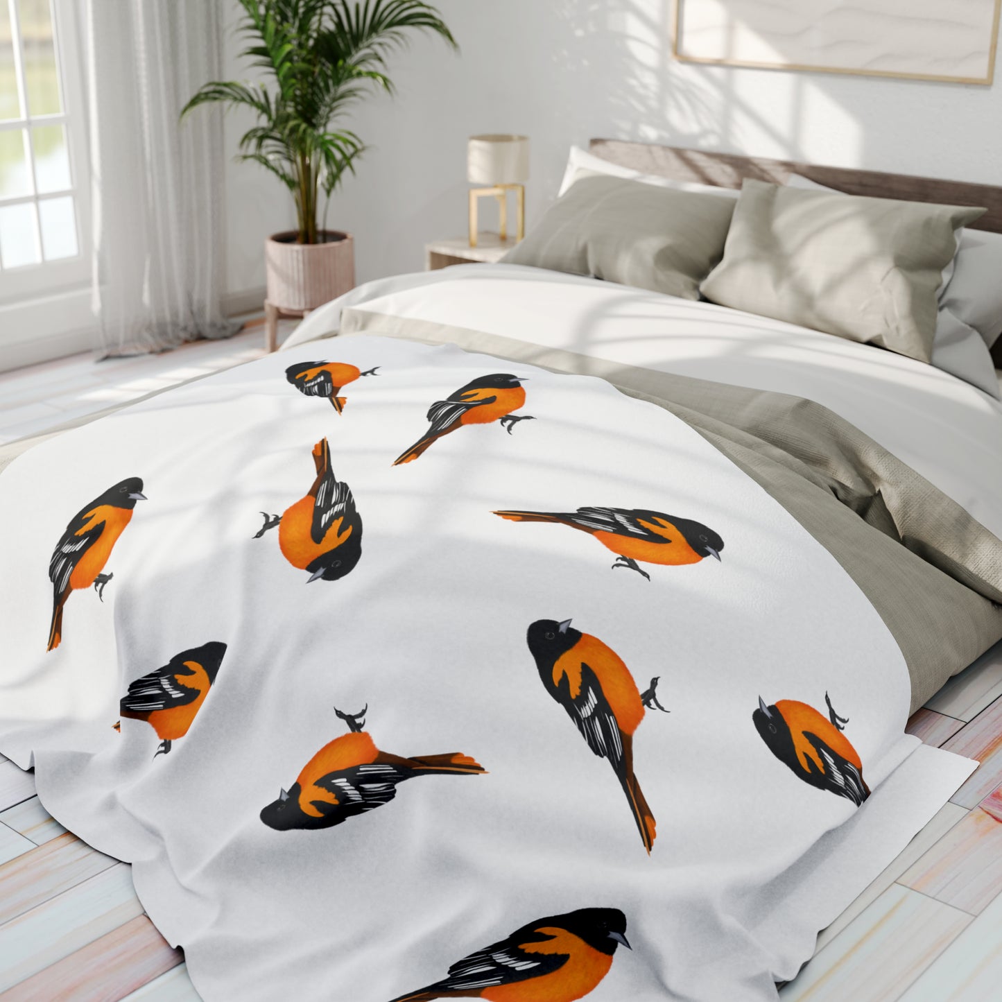 Baltimore Oriole Bird Arctic Fleece Blanket White