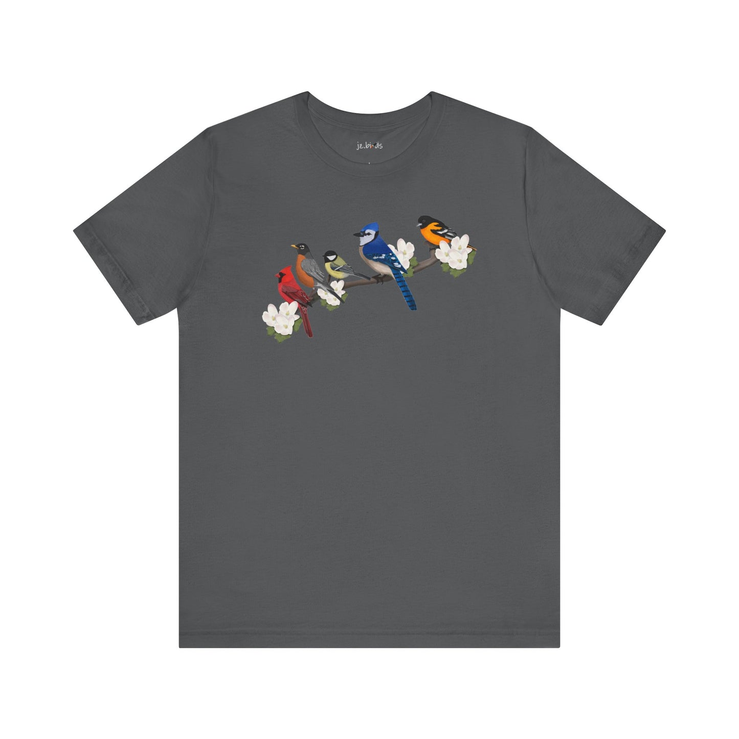 Blue Jay Cardinal Oriole Chickadee Robin on a Branch Garden Birds T-Shirt