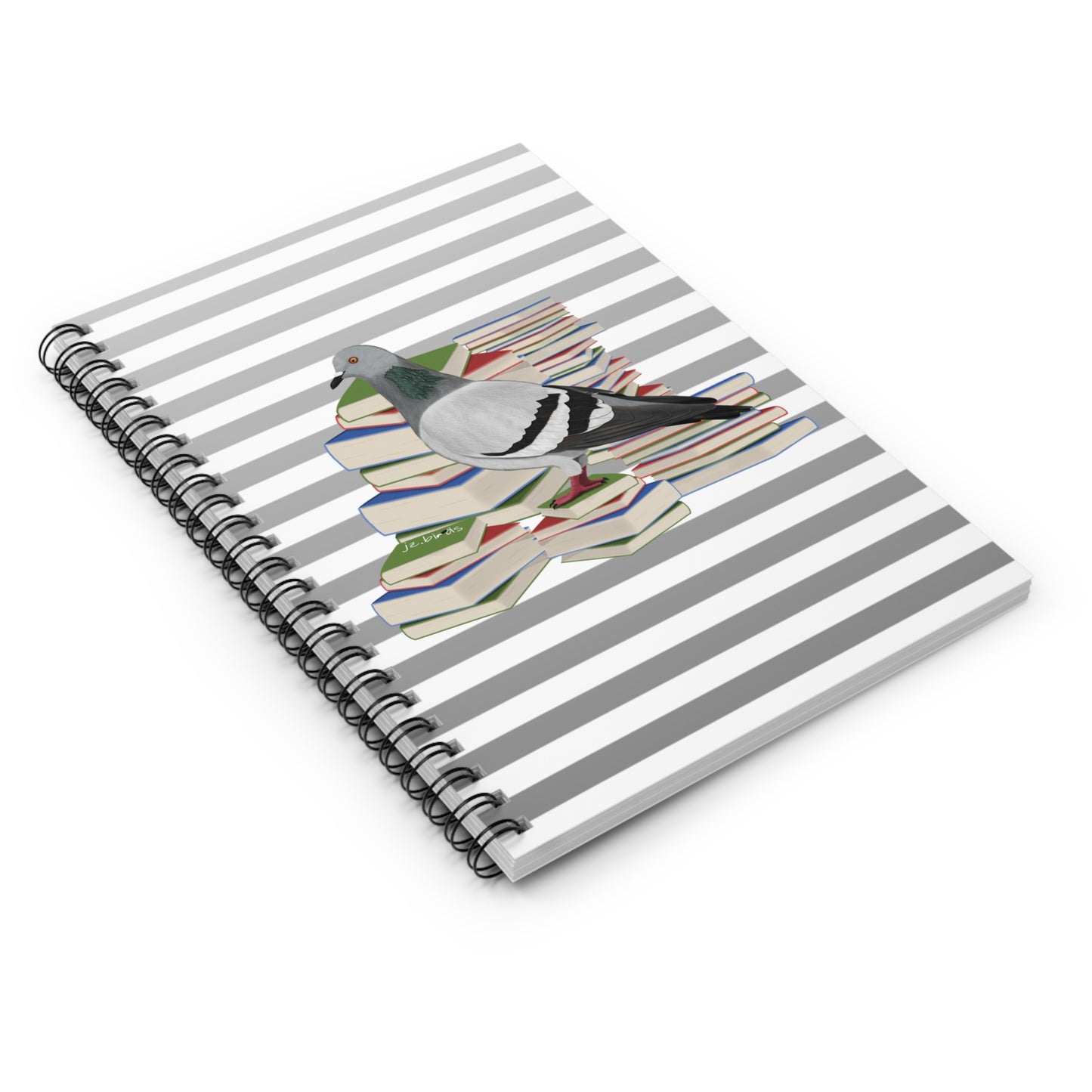 Pigeon Bird with Books Birdlover Bookworm Spiral Notebook Ruled Line