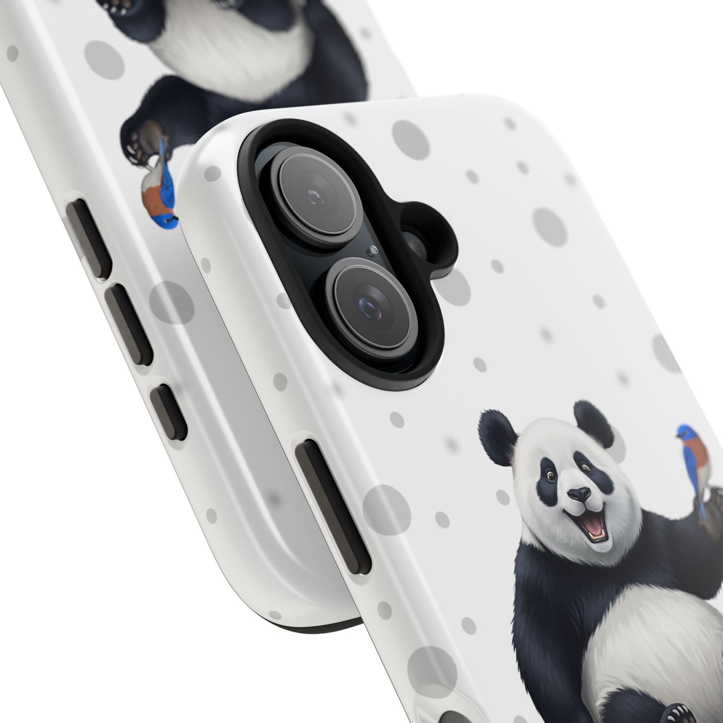 Cute Panda Bear with a Bluebird Animal iPhone Case - Dual-Layer PC/TPU Protective Cover for iPhone