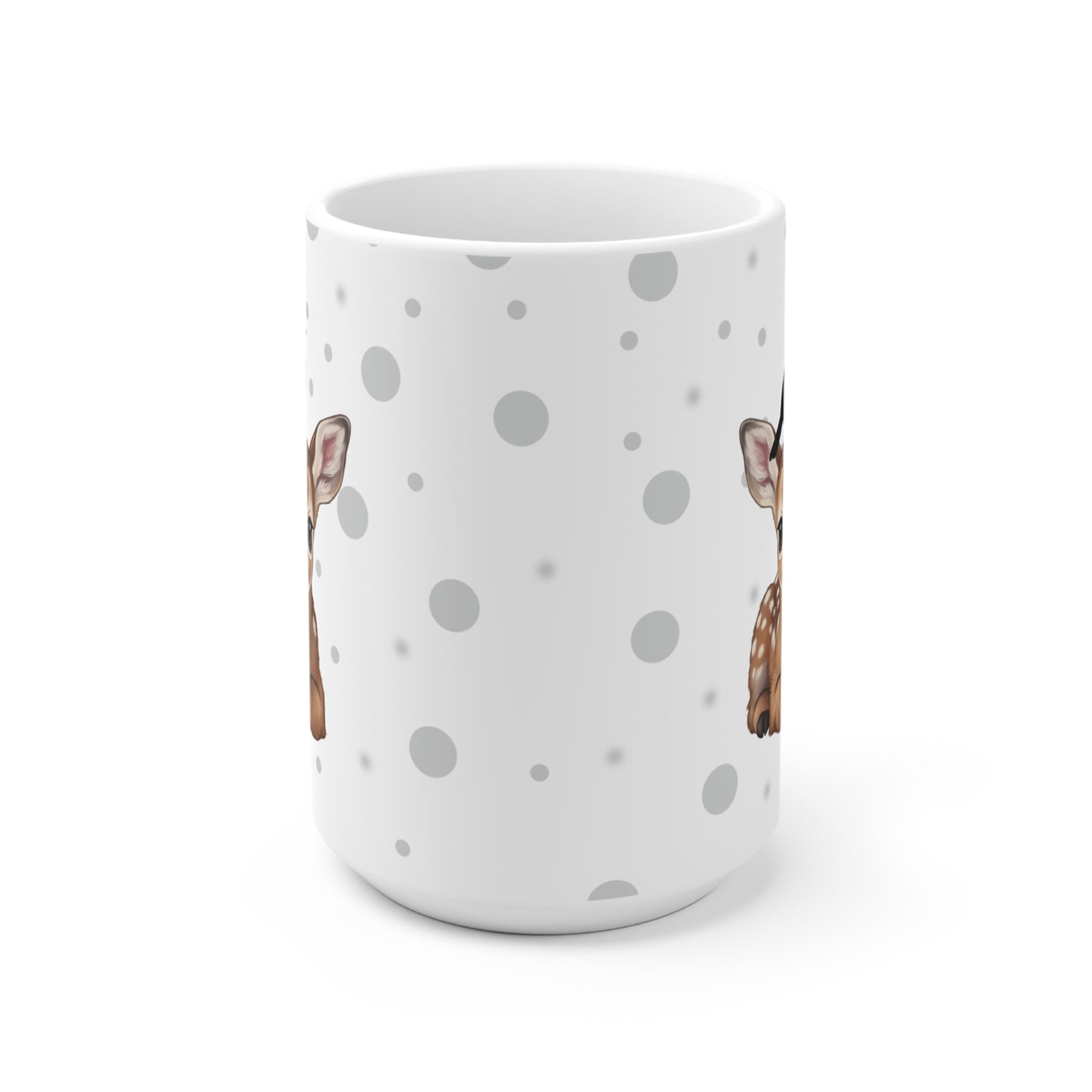 Rehkitz Tasse mit Amsel Tiermotiv Punkte Grau