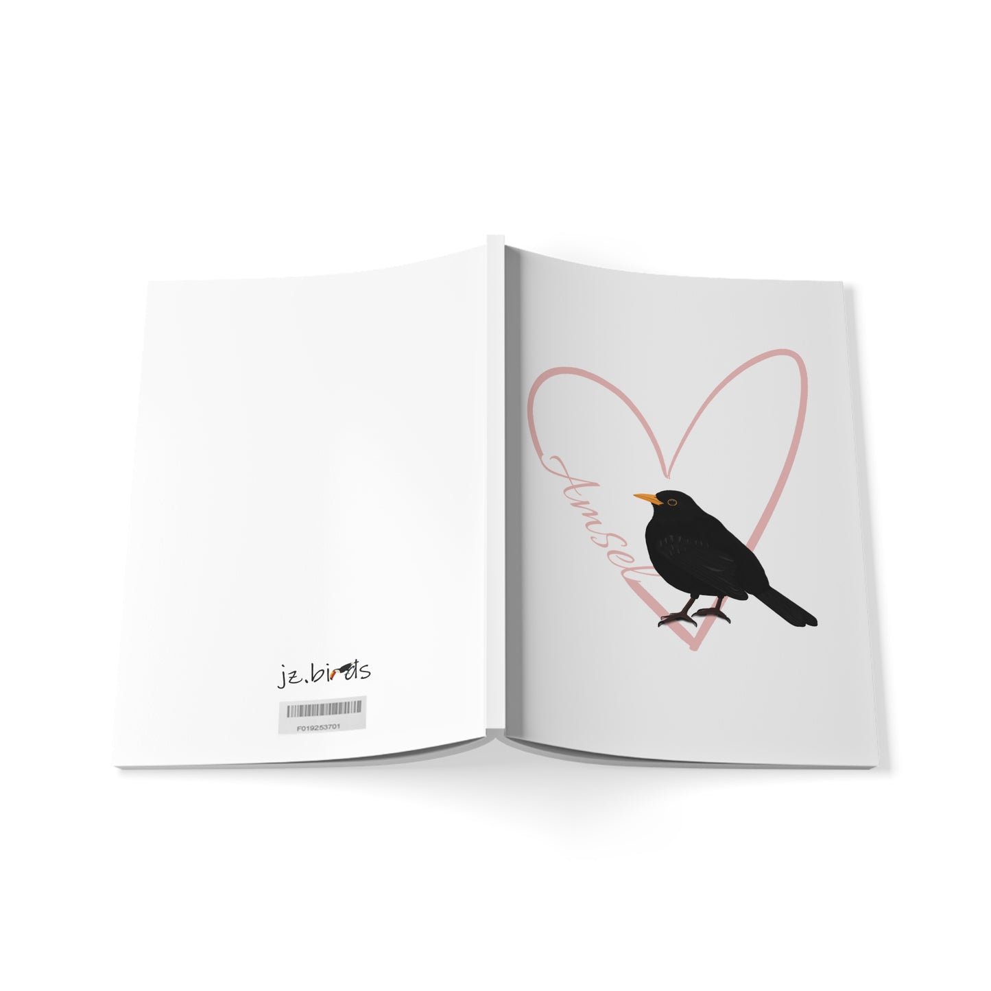 Amsel Notizbuch Vogel mit Herz A5 Softcover 150 Seiten Liniert Weiß