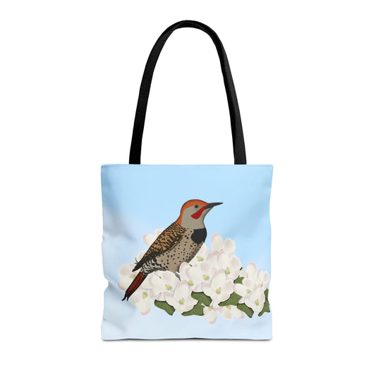 Northern Flicker in Spring Blossoms Bird Tote Bag 16"x16"