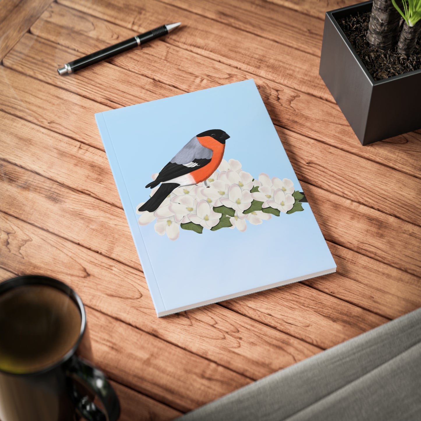 Gimpel im Frühling A5 Vogel Softcover Notizbuch 150 Seiten Liniert