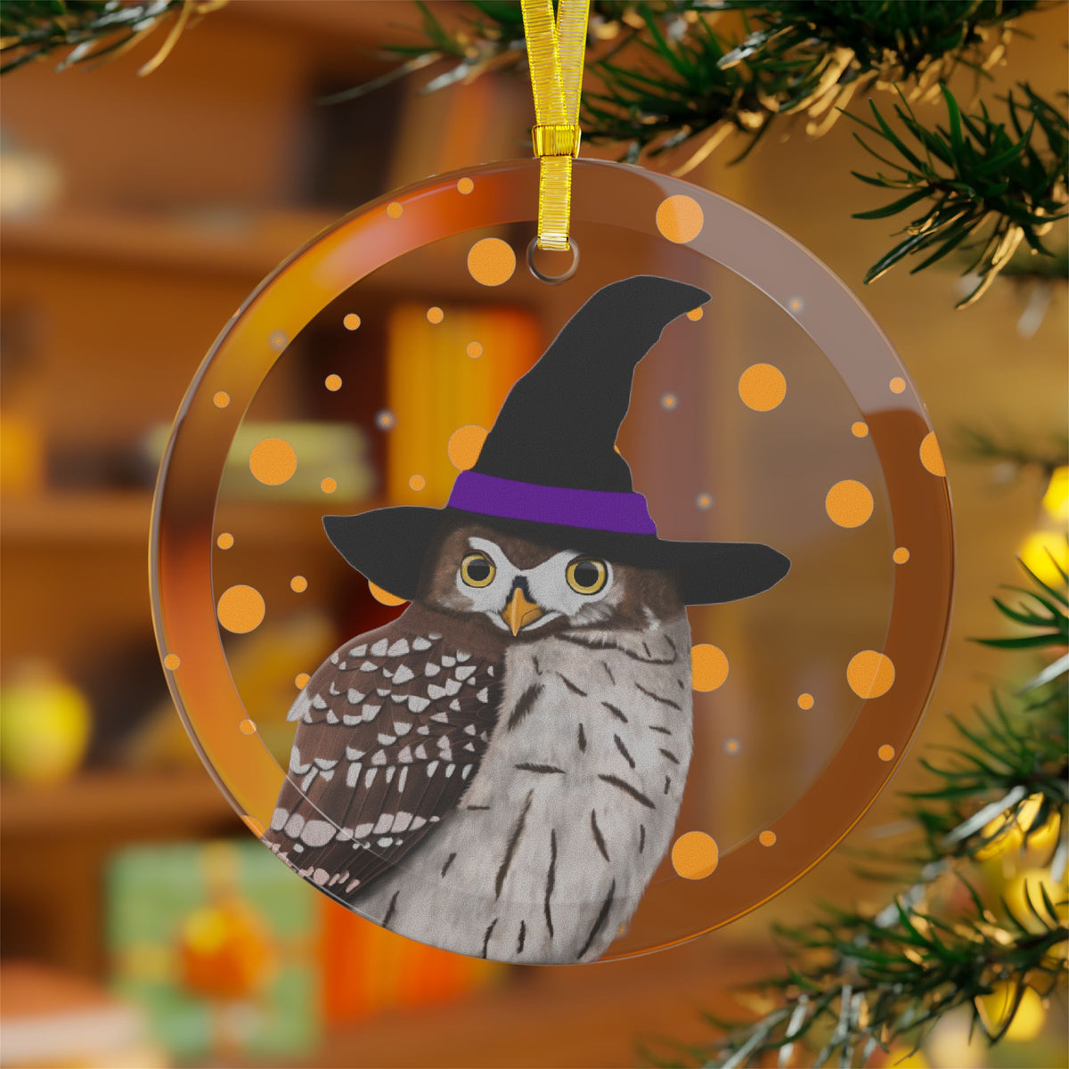Owl Ornaments – with Witch Hat Halloween Bird Glass Ornament