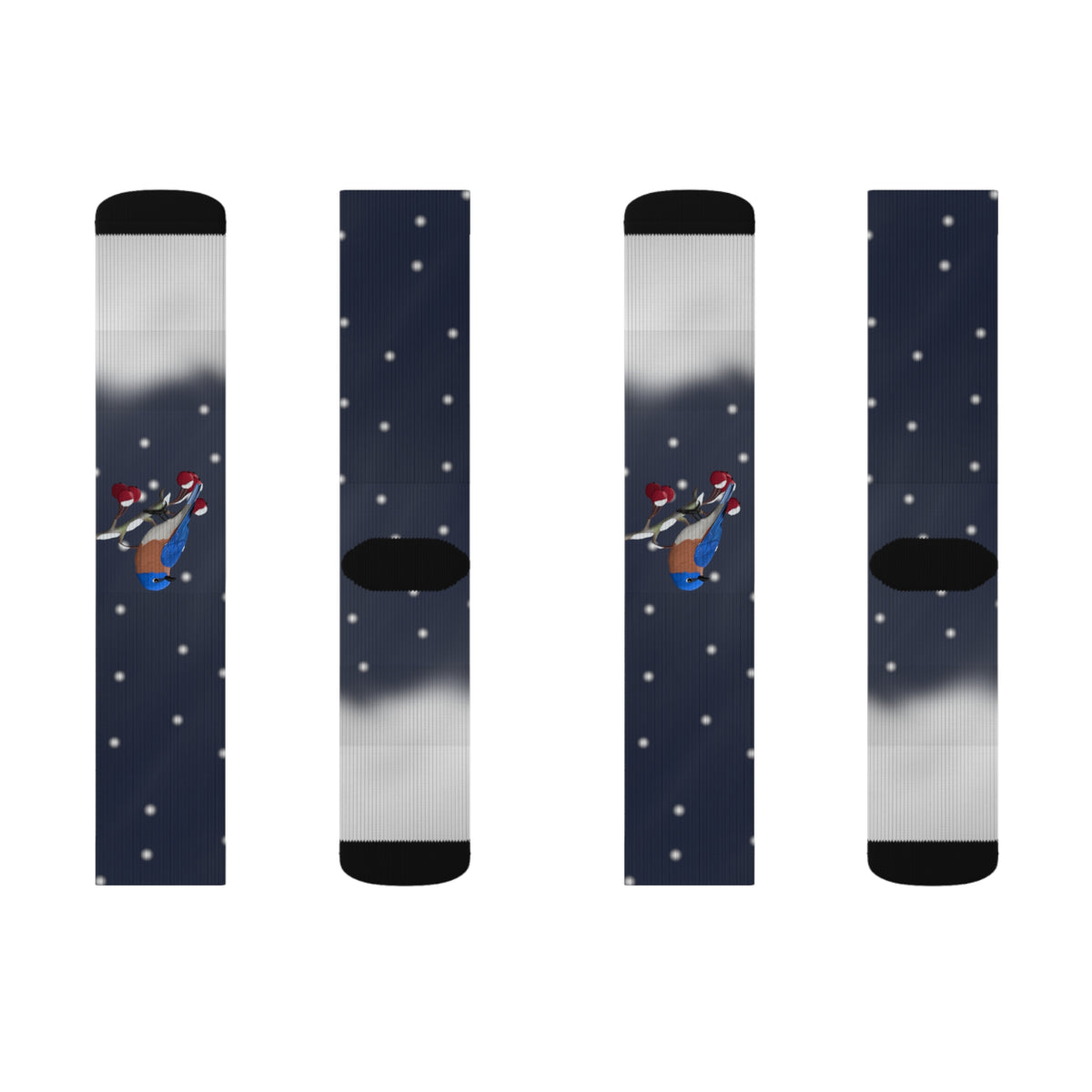 Bluebird on a Winter Branch Christmas Bird Socks – Accessories, All Over Prints