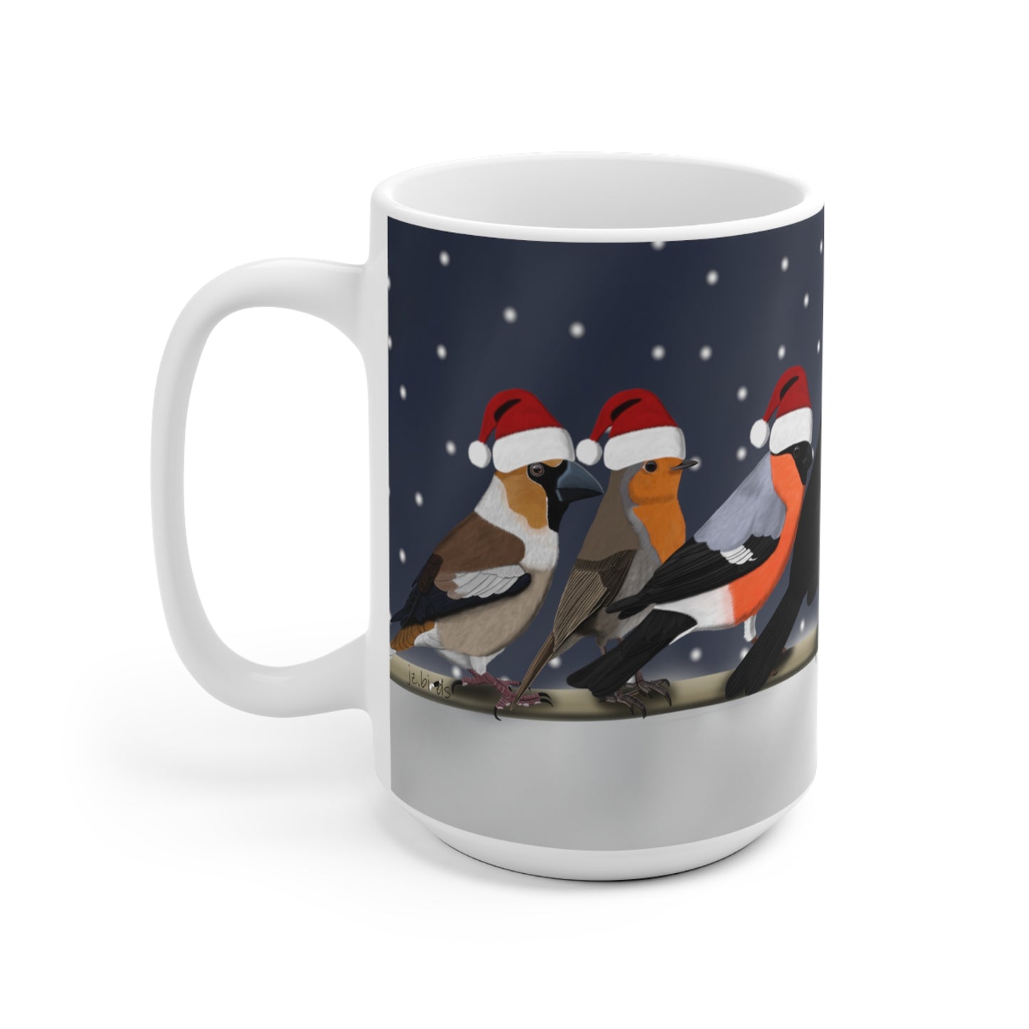 Gartenvögel auf einem Ast Amsel Rotkehlchen Feldsperling im Winter Weihnachten Schnee Vogel Tasse