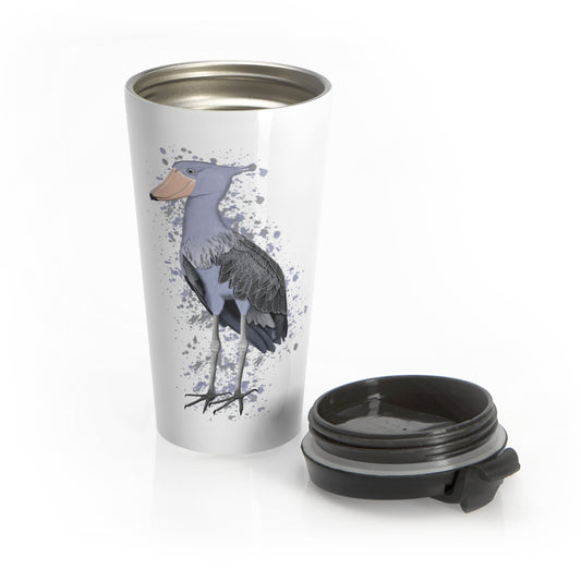 Shoebill Bird White Stainless Steel Travel Mug 15oz - jz.birds