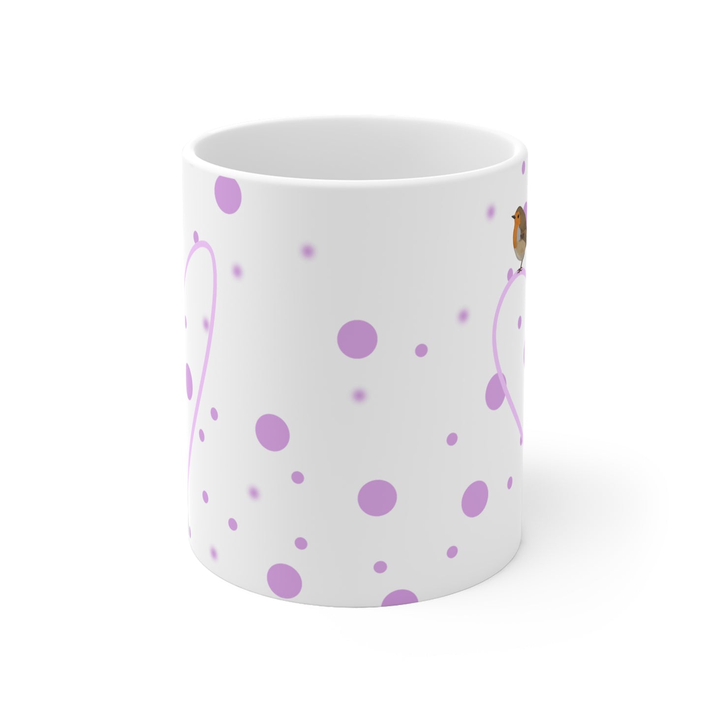 Rotkehlchen Tasse – mit Herz Valentinstag Vogel Punkte Rosa