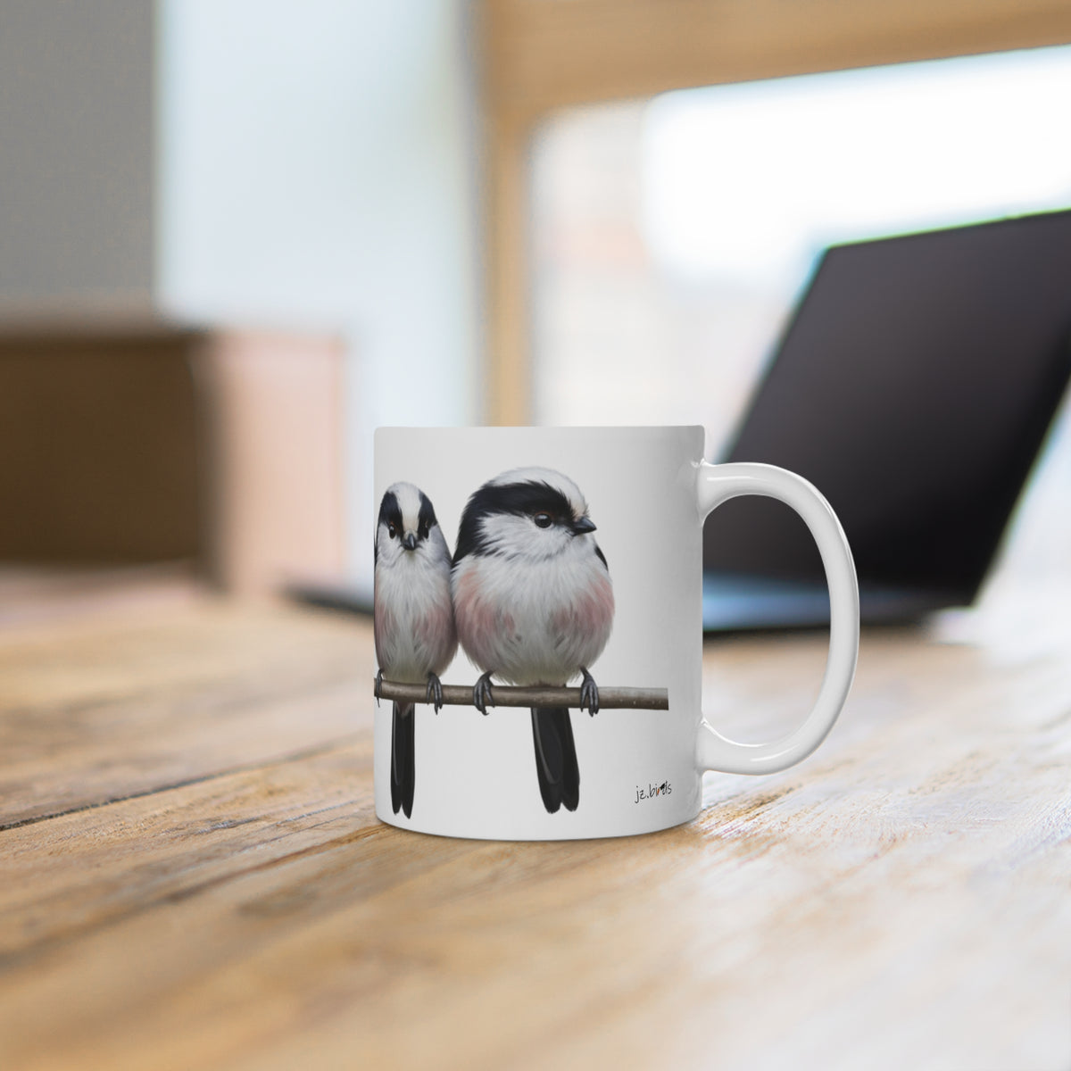 Schwanzmeisen Tasse Vögel auf einem Ast Vogelmotiv für Vogelbeobachter und Vogelfreunde – 11 oz,