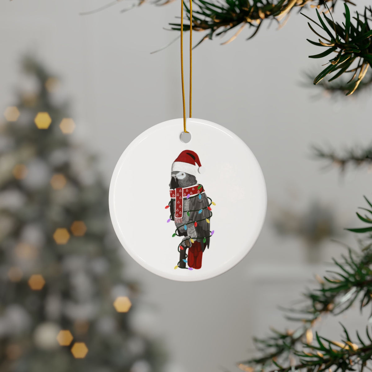 サンタクロースのオウムの陶器製クリスマスオーナメント | 丈夫な両面鳥愛好家向け装飾