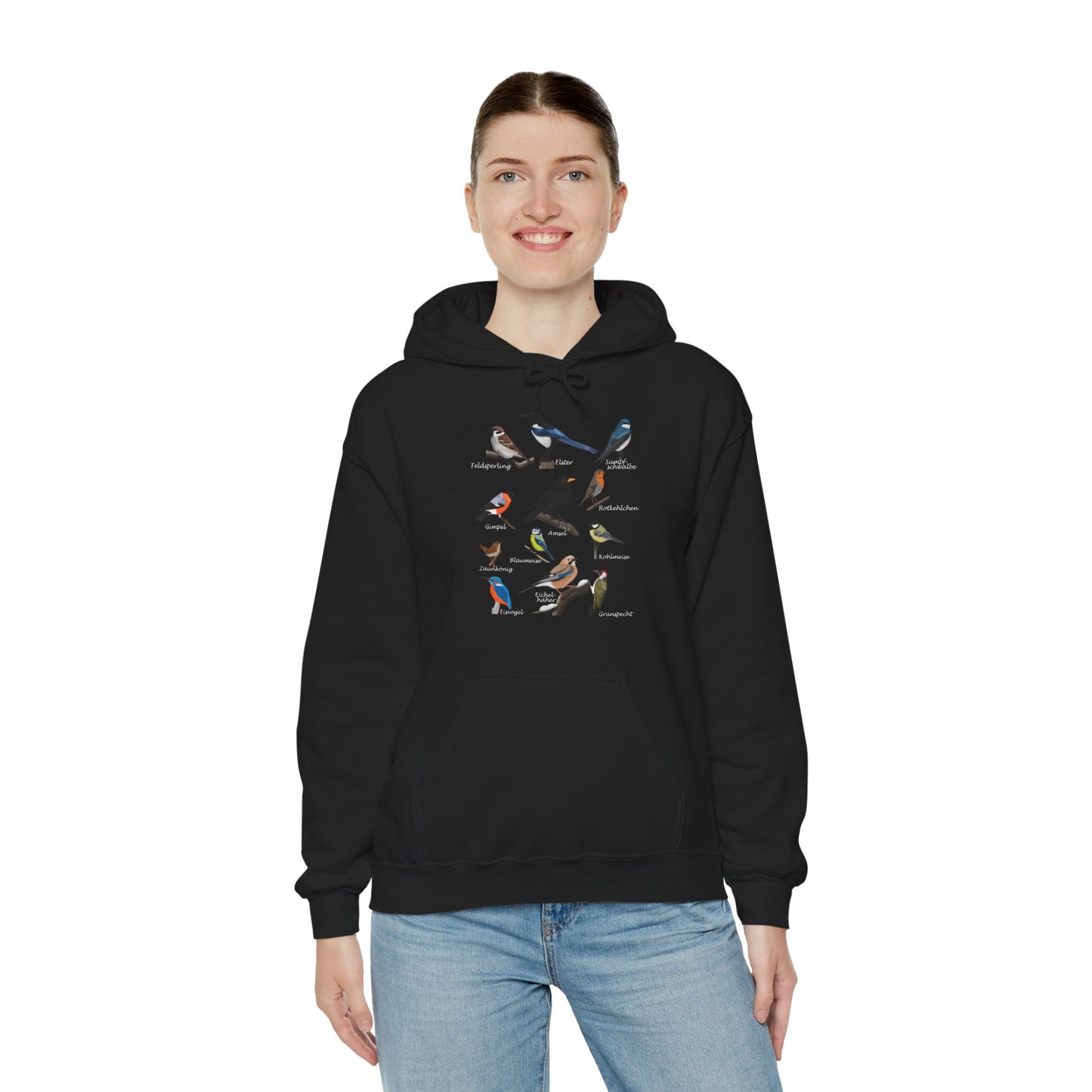 Gartenvögel Vogel Hoodie - Amsel Rotkehlchen Blaumeise Kapuzenpullover für Vogelbeobachter & Naturliebhaber mit Vogelmotiv