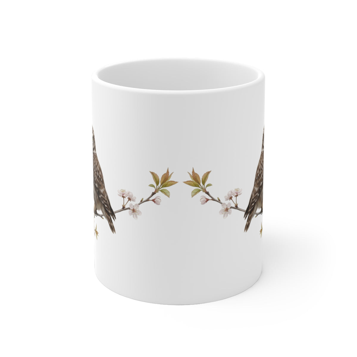 Steinkauz mit Ästling Premium Keramiktasse | Geschenk für Vogelbeobachter