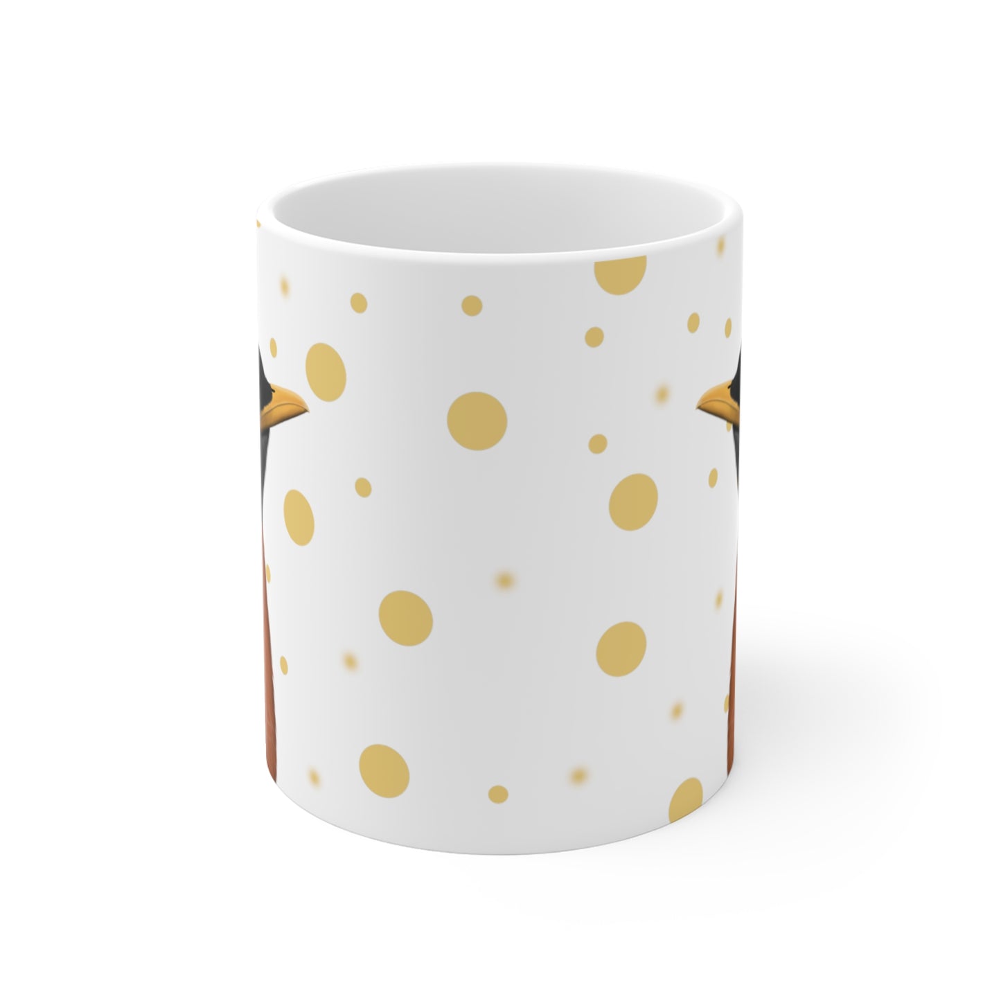 Robin Bird Ceramic Mug White Golden Dots 11oz