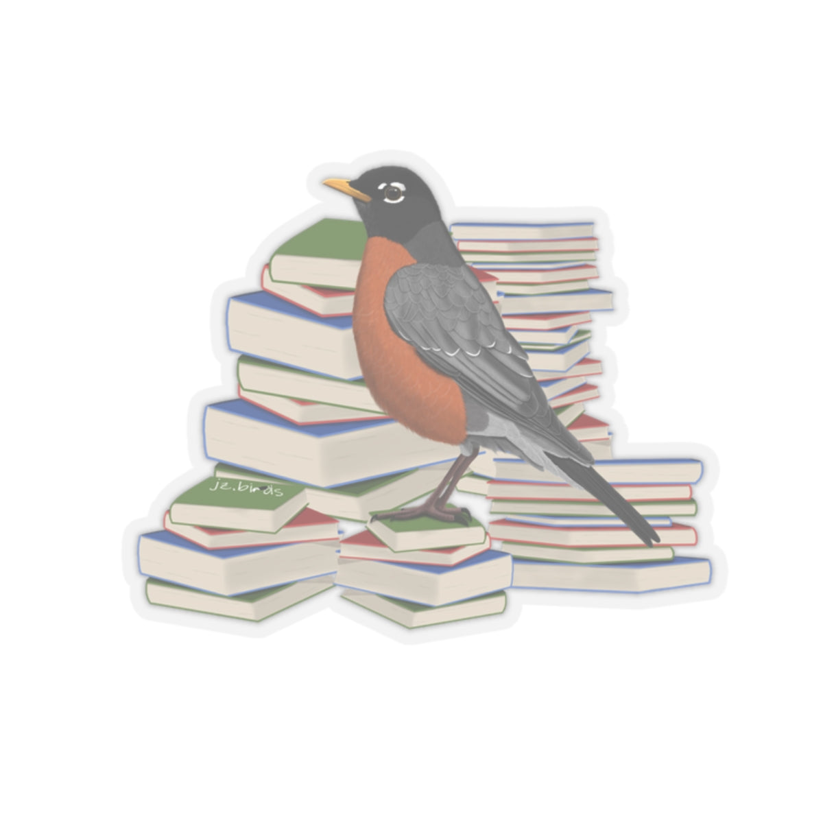 Robin Bird and Books Birdlover Bookworm Sticker