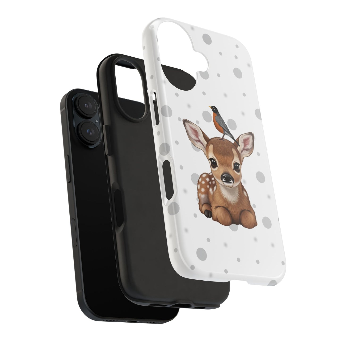 Cute Fawn with American Robin Animal iPhone Case - Dual-Layer PC/TPU Protective Cover for iPhone