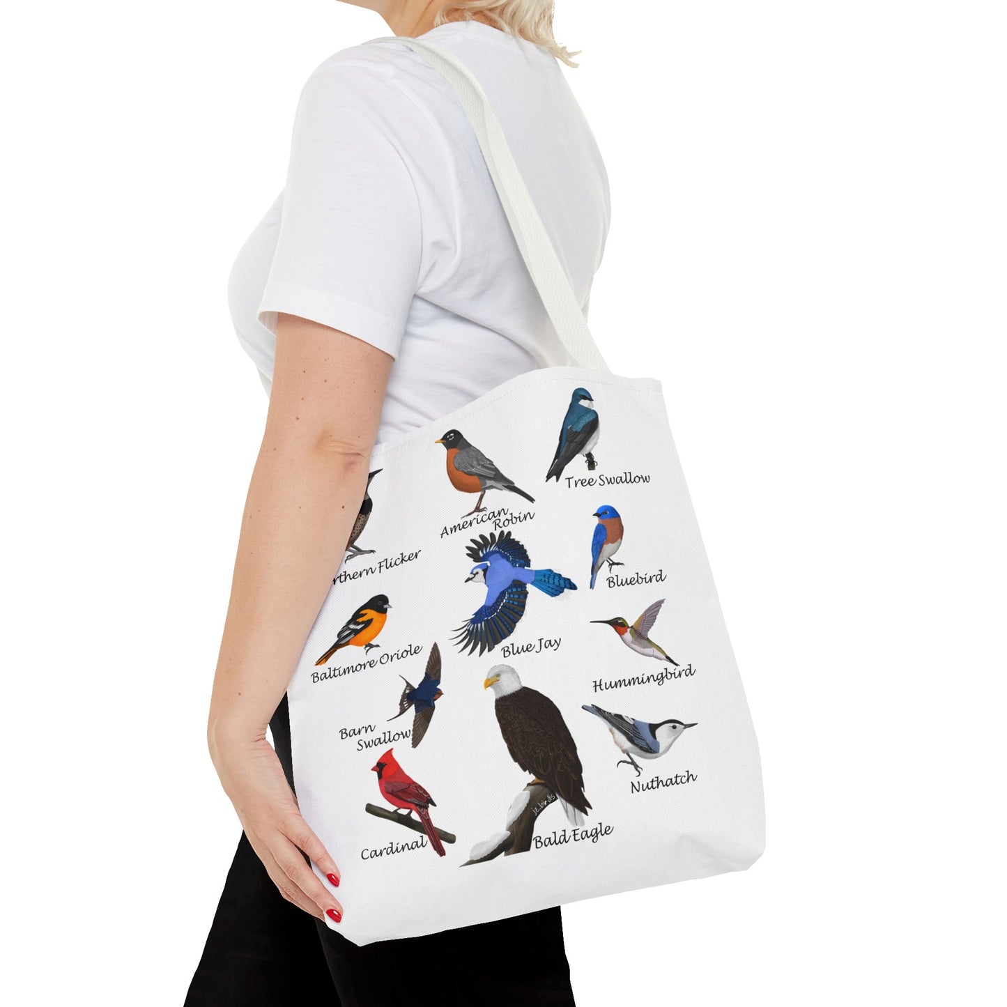 Backyard Birds Tote Bag 16"x16" Blue Jay Cardinal Bluebird Hummingbird for Bird Lovers