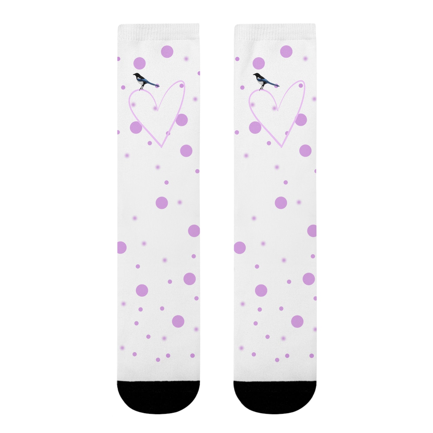 Elster Vogel Socken mit Rosa Herz und Punkten Valentinstag