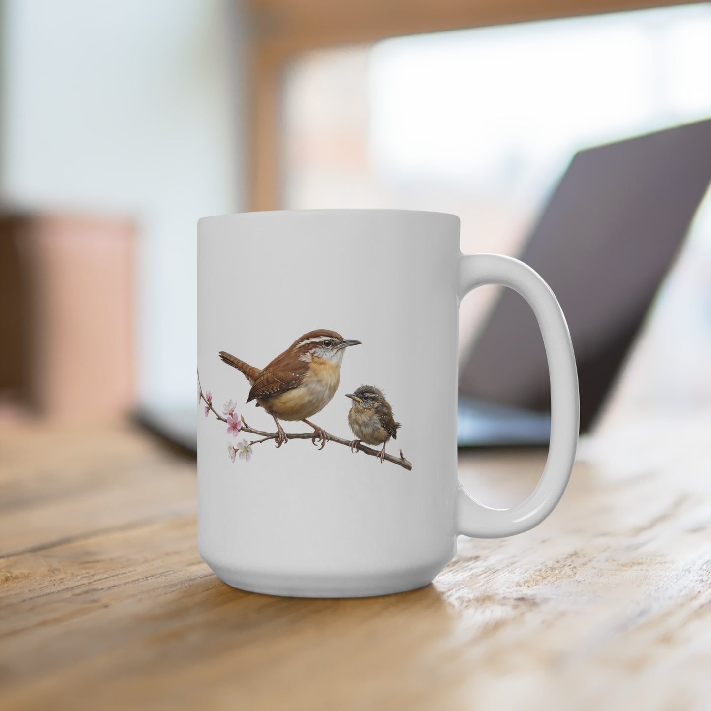 Zaunkönig mit Ästling Premium Keramiktasse | Geschenk für Vogelbeobachter