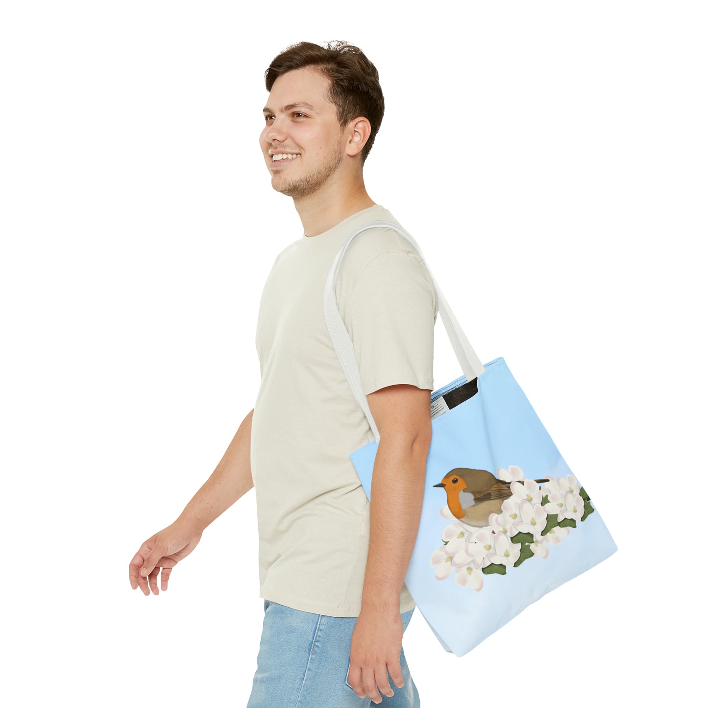 Robin in Spring Blossoms Bird Tote Bag 16"x16" - jz.birds