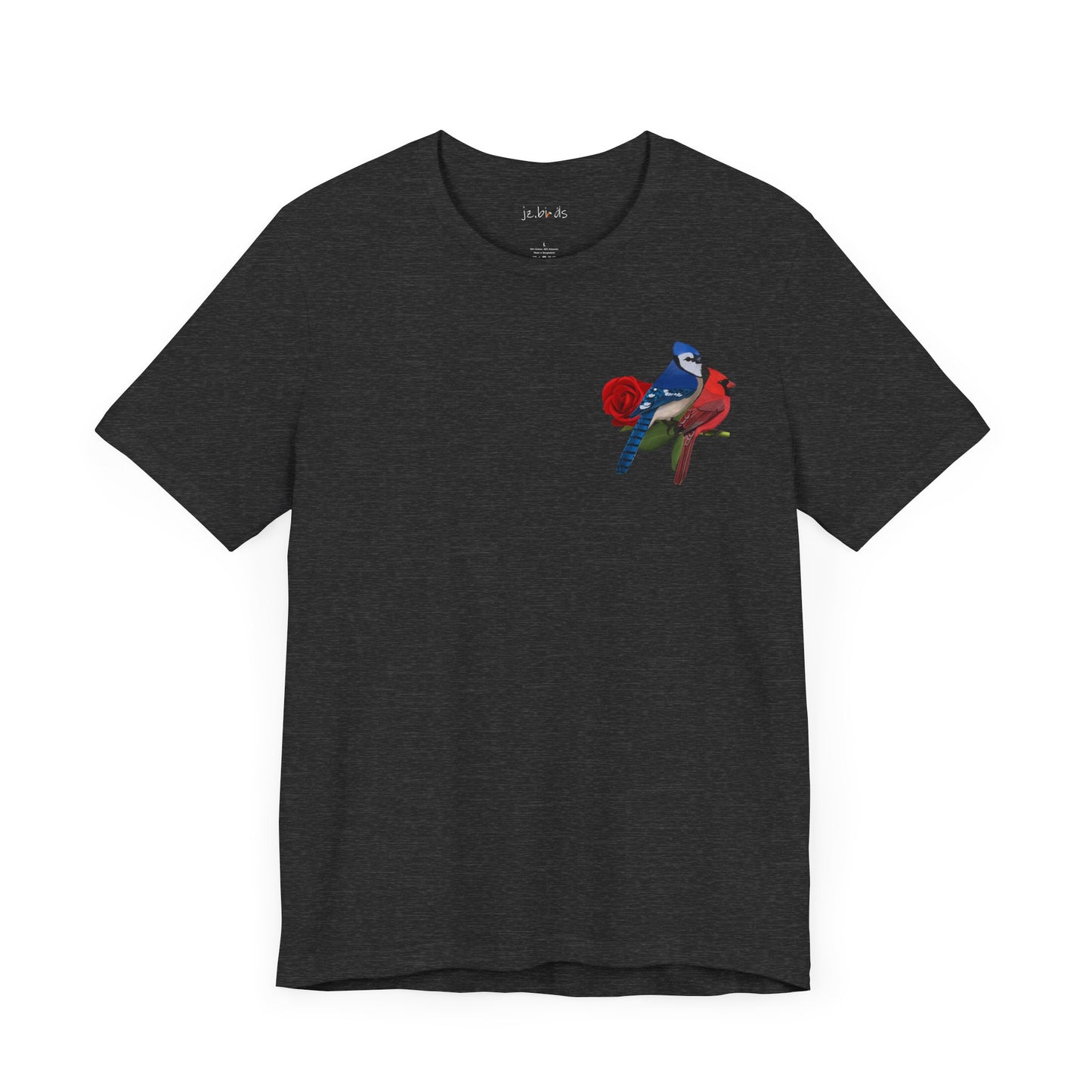 Valentine's Day Blue Jay Cardinal Birds on Rose T-Shirt
