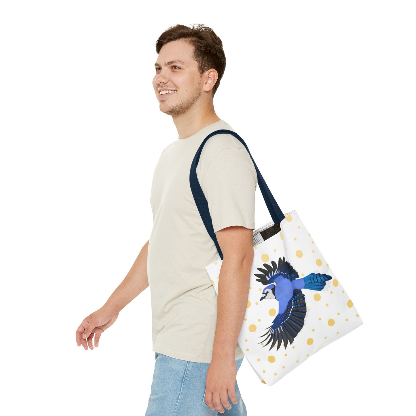 Blue Jay mit Goldenen Punkten Vogel Tragetasche 40x40cm