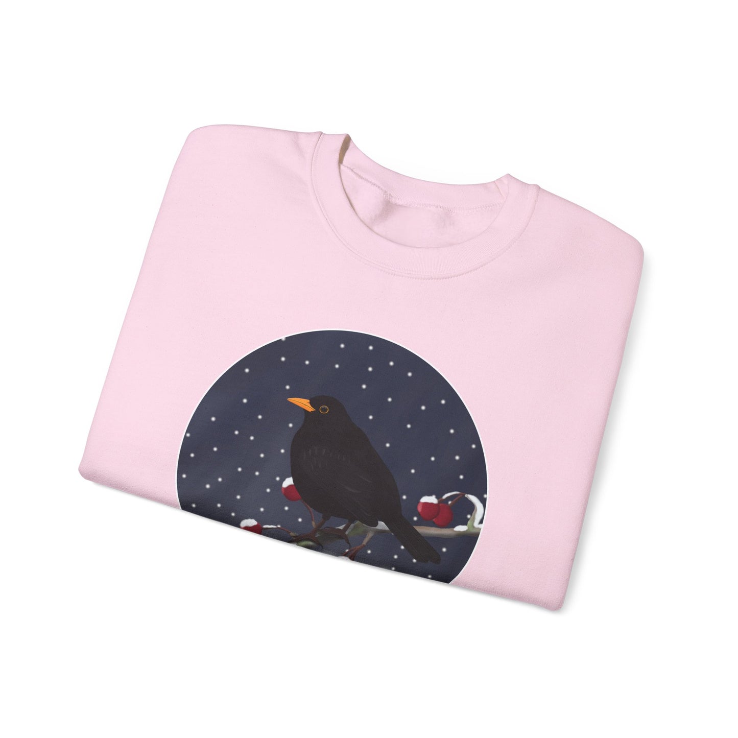 Blackbird on a Winter Branch Birdwatcher Christmas Bird Sweatshirt