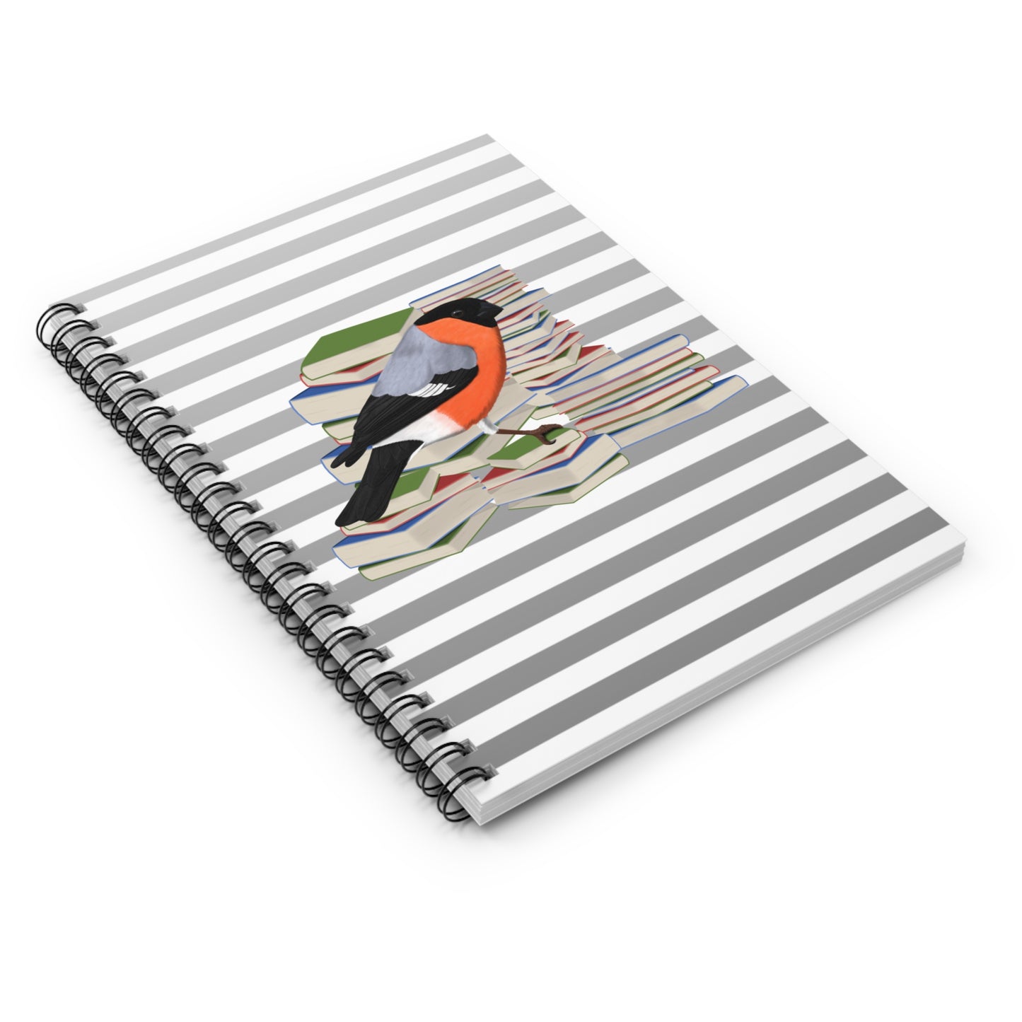 Bullfinch Bird with Books Birdlover Bookworm Spiral Notebook Ruled Line 6" x 8"