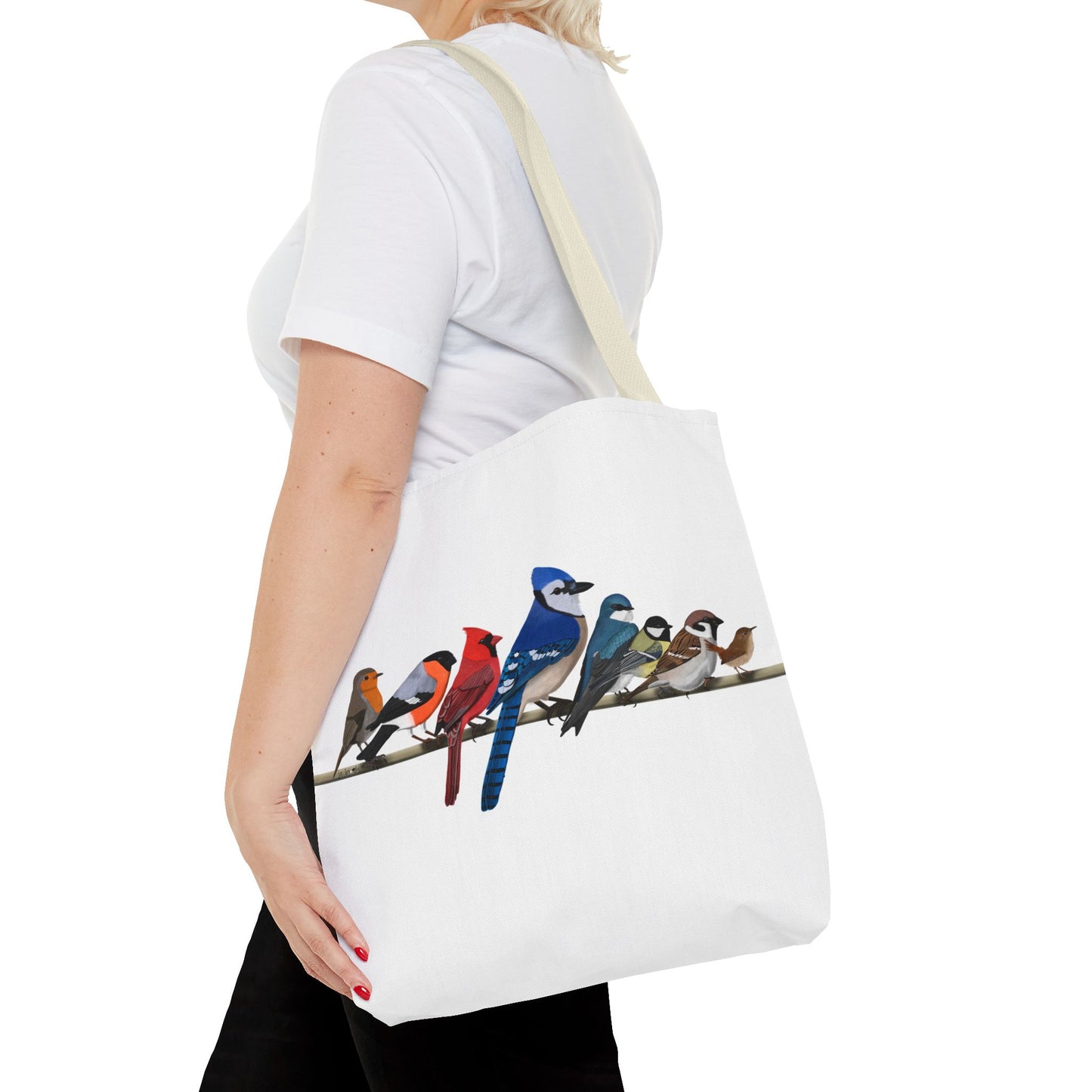 Birds on a Branch Tote Bag 16"x16" Blue Jay Cardinal Robin for Bird Lovers