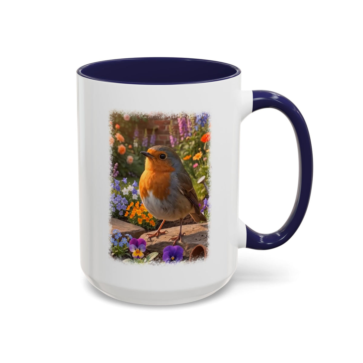 Robin Rosi Flower Bed Mug - Cute Backyard Bird Watcher Gift