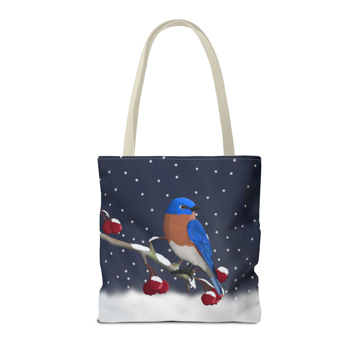 Bluebird on a Winter Branch Christmas Bird Tote Bag 16"x16"