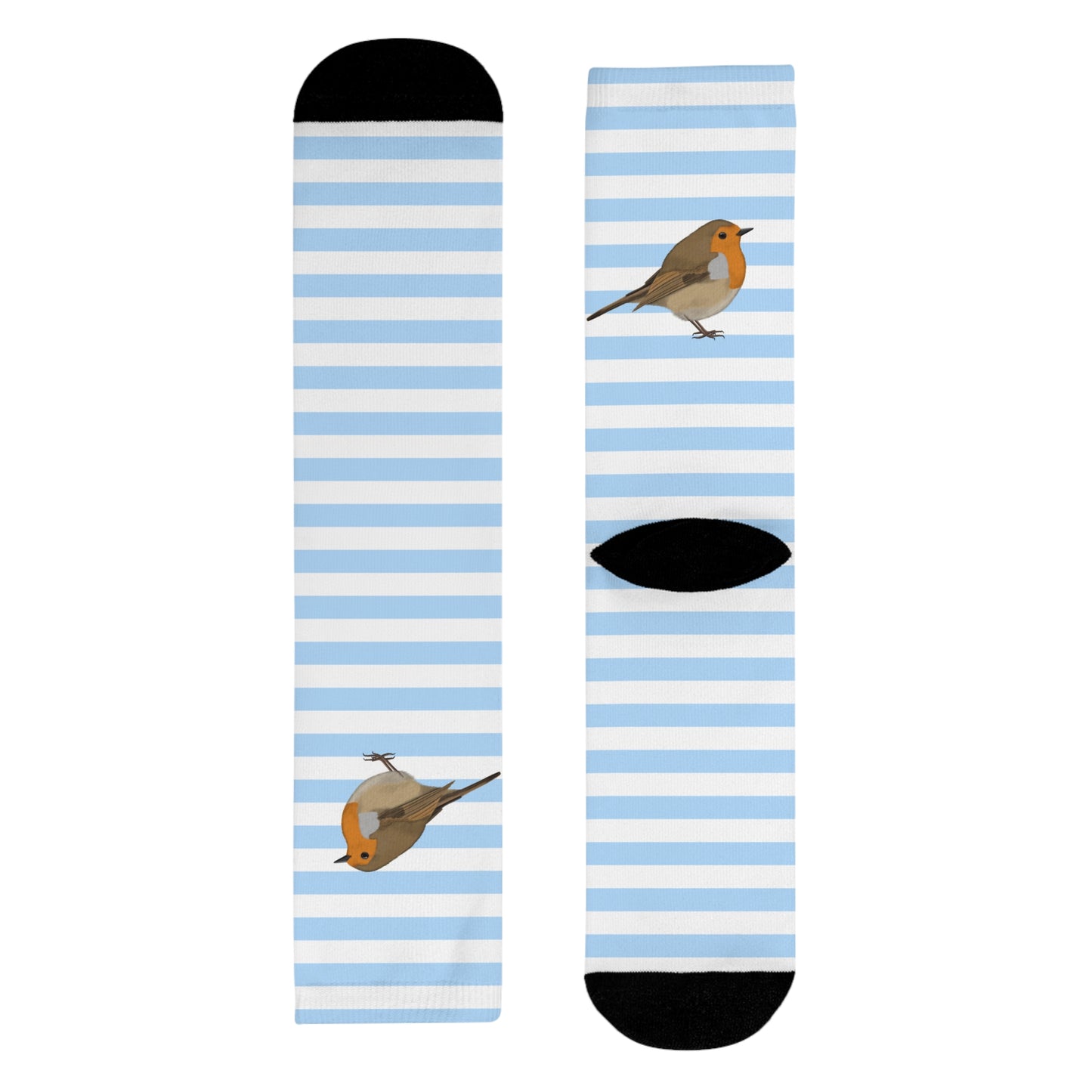 Rotkehlchen Socken – Vogel mit Blau Weißen Streifen für Vogelfreunde & Vogelbeobachter