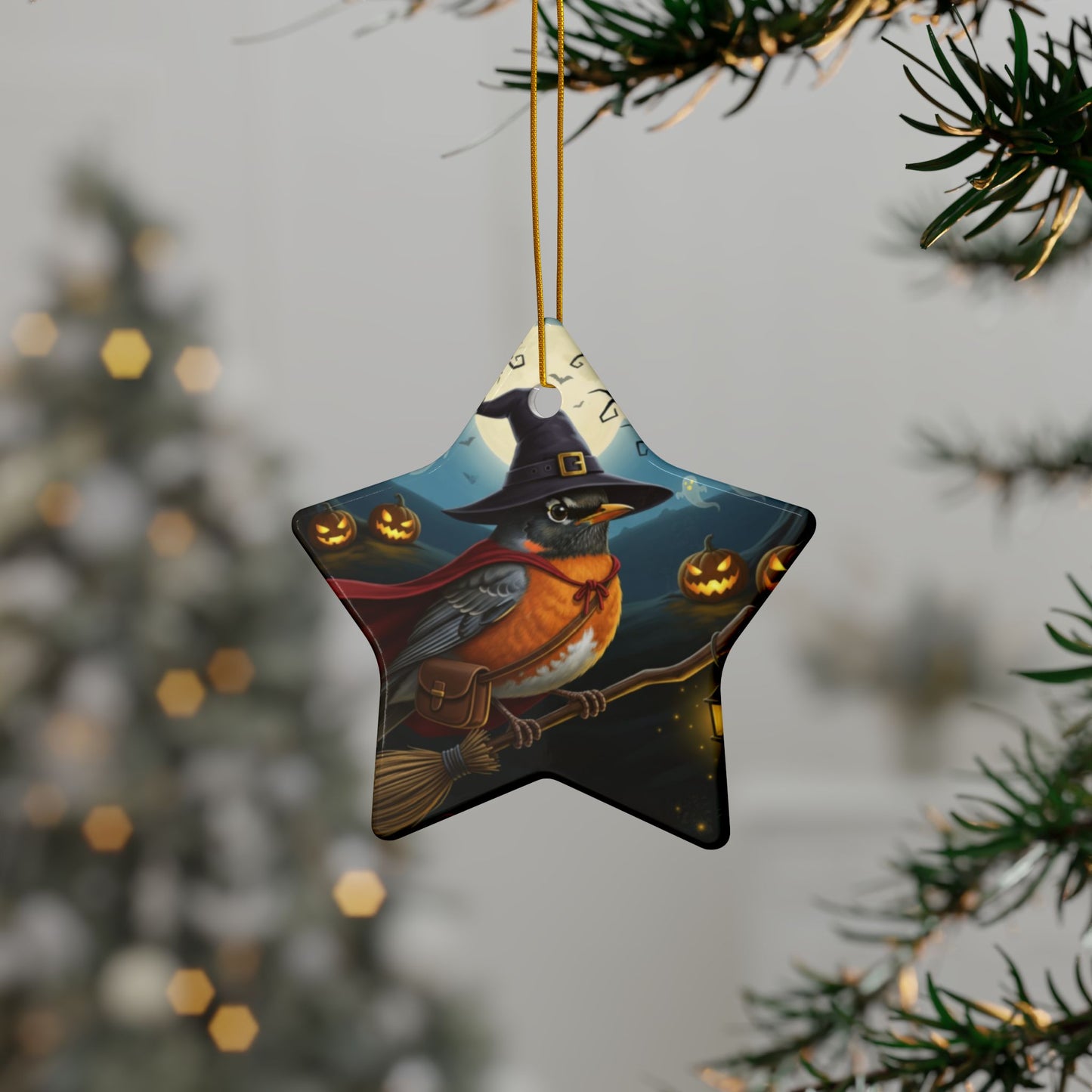 American Robin Halloween Ornaments, 2-Sided Witchy Bird Decor, Spooky Decorations, Halloween Gifts